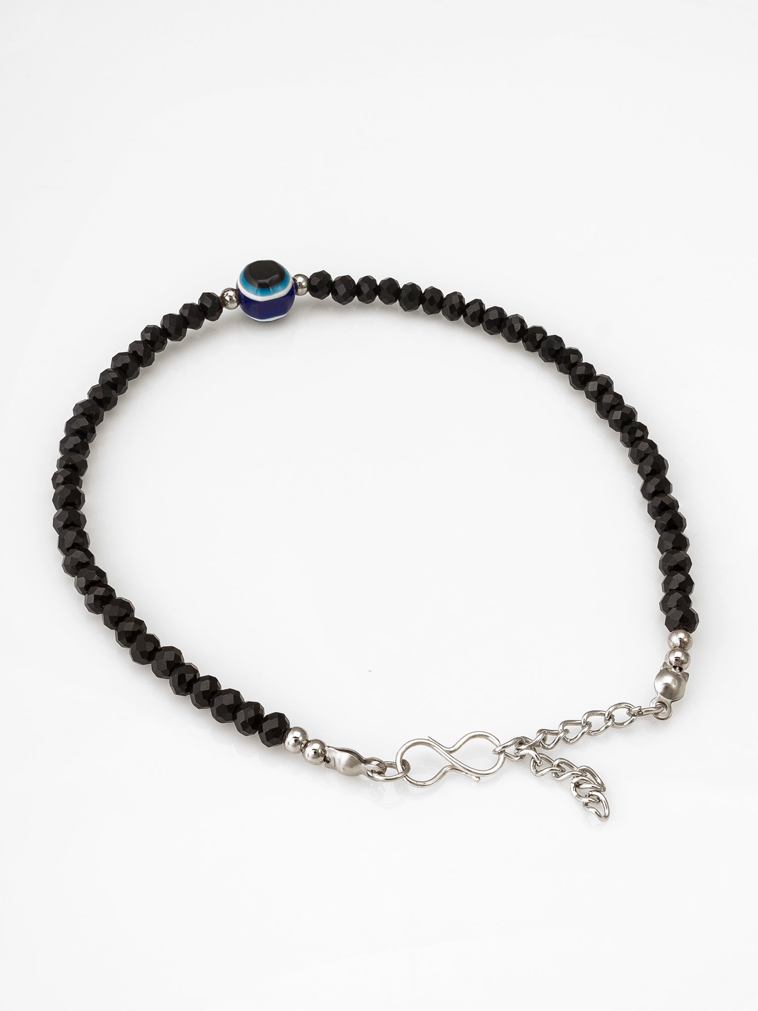 Aadita Oxidized Silver Evil Eye Faceted Black Bead Anklets