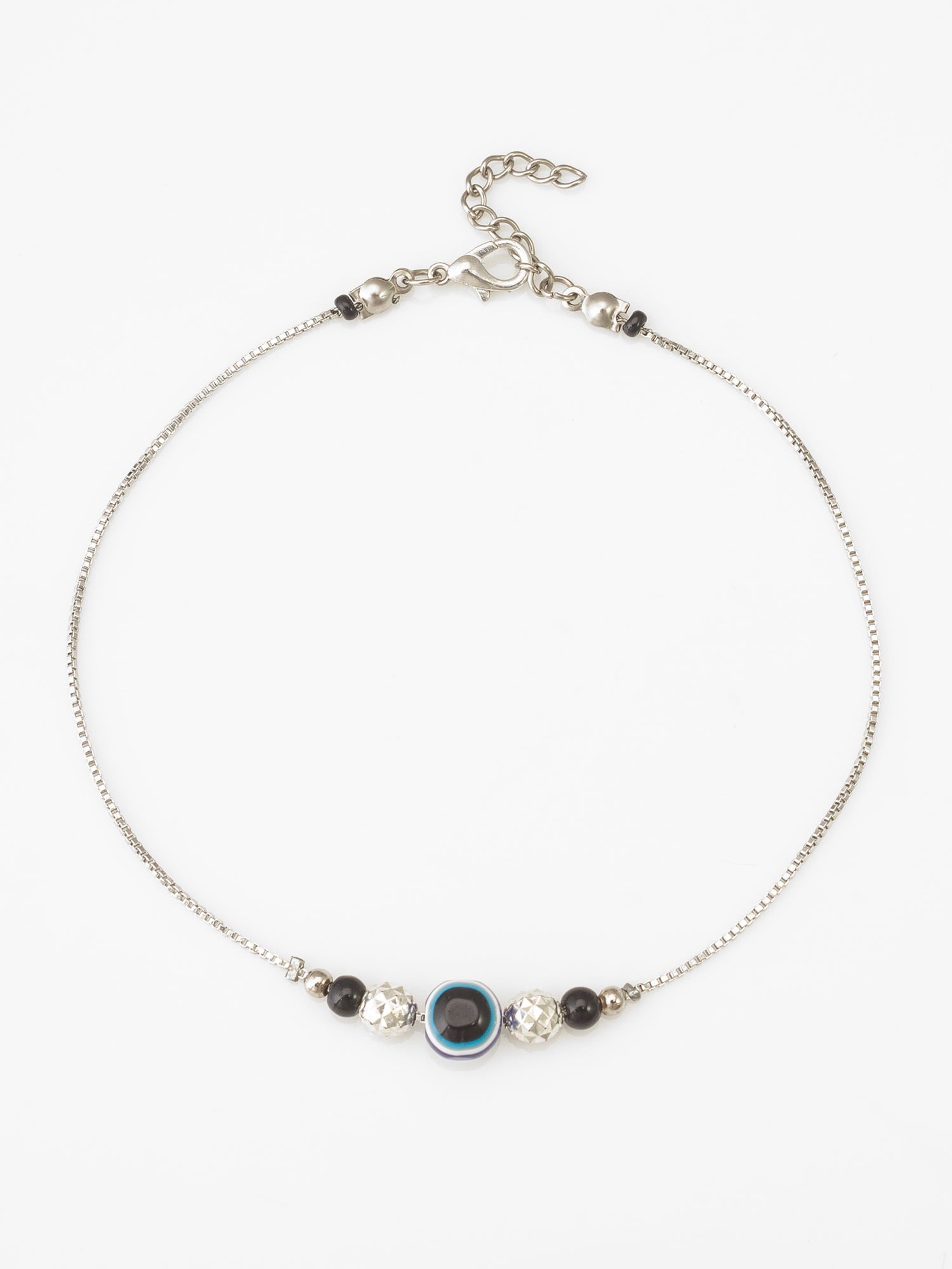 Aadita Evil Eye Textured Silver Bead Anklet