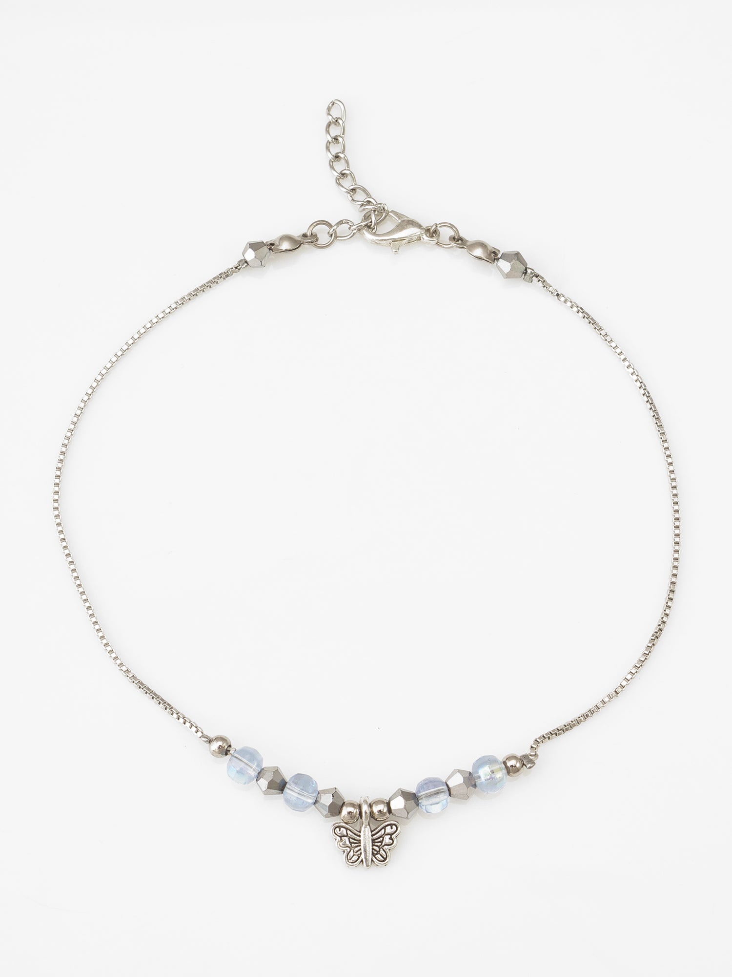 Aadita Blue Crystal Butterfly Charm Anklet