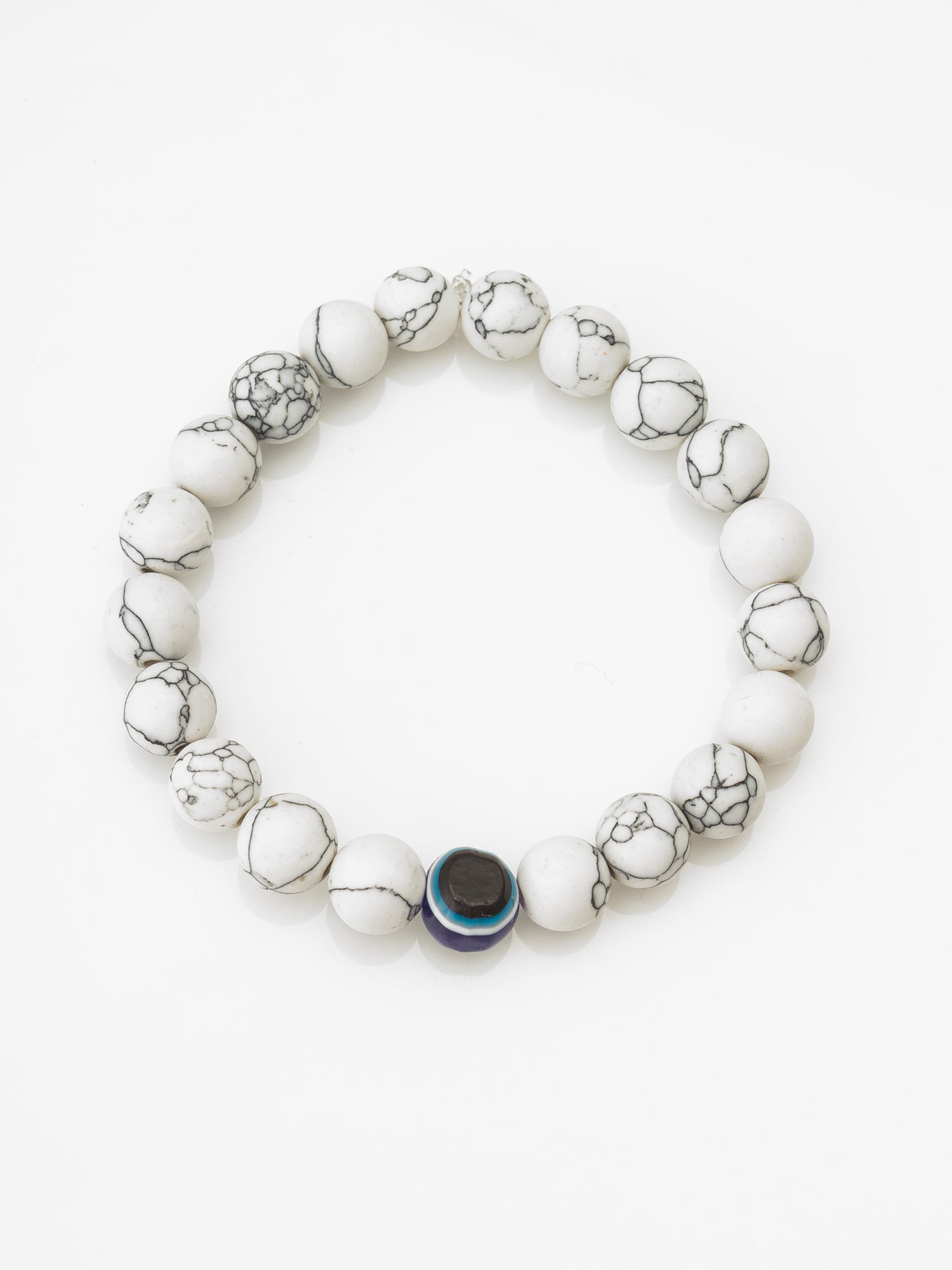Aadita White Marbled Beaded Evil Eye Stretch Bracelet