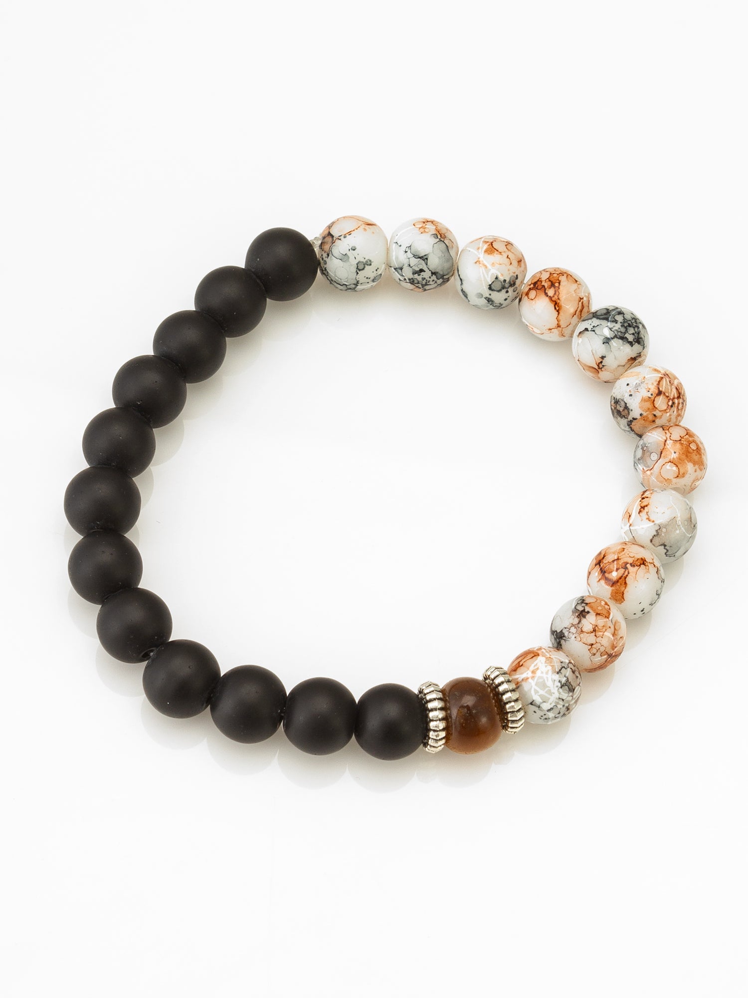 Aadita Matte Black and Marbled White Beaded Contrast Bracelet