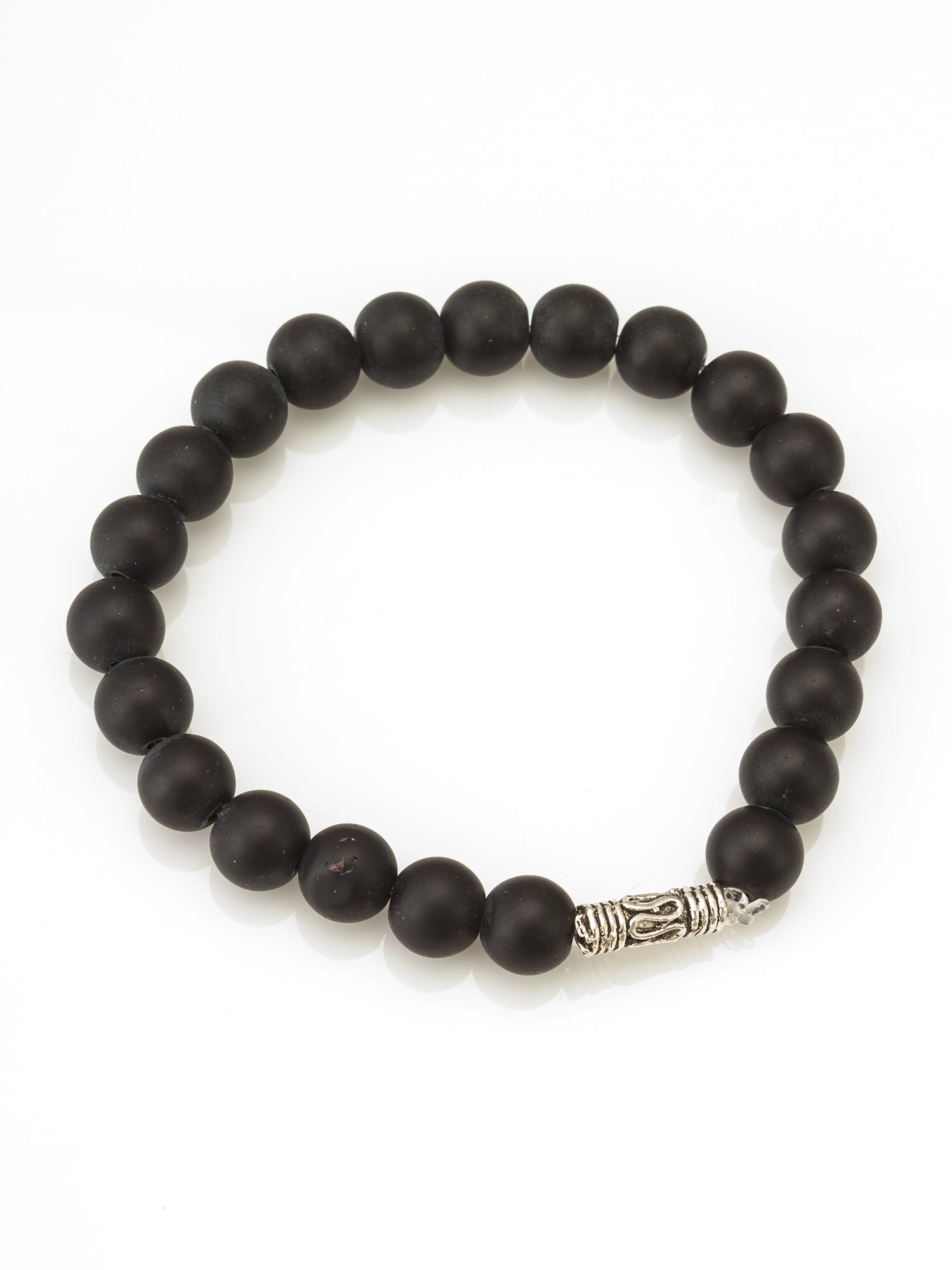 Aadita Matte Black Bead Bracelet with Silver Tone Accent