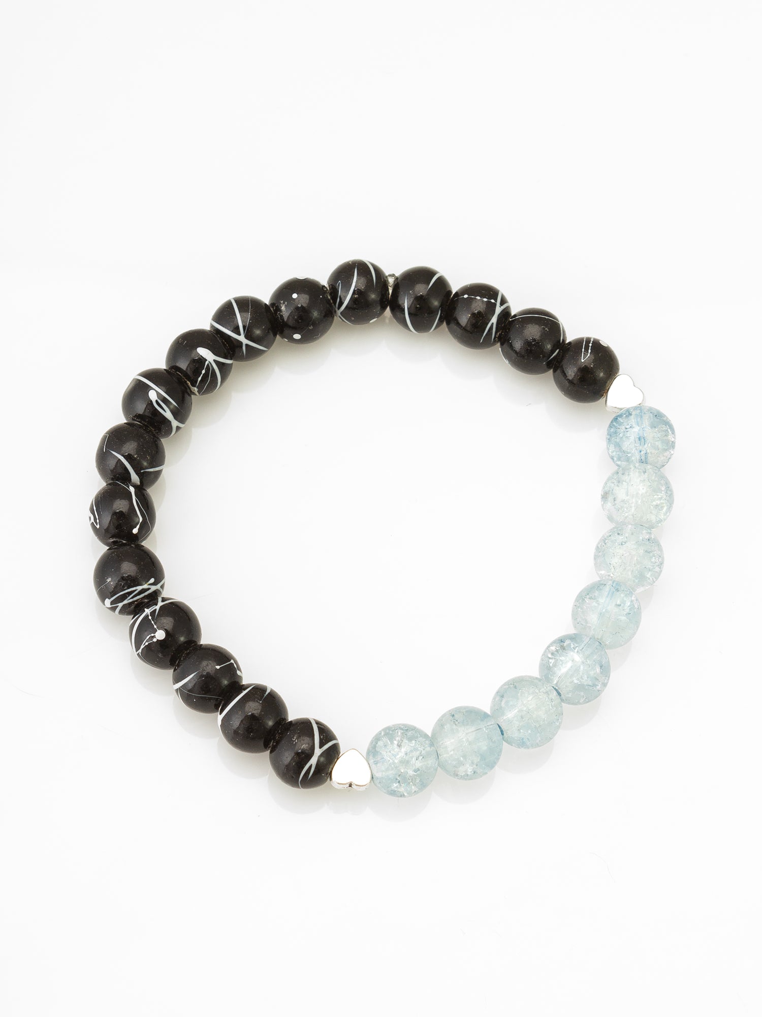 Aadita Black Patterned and Ice Blue Bead Bracelet