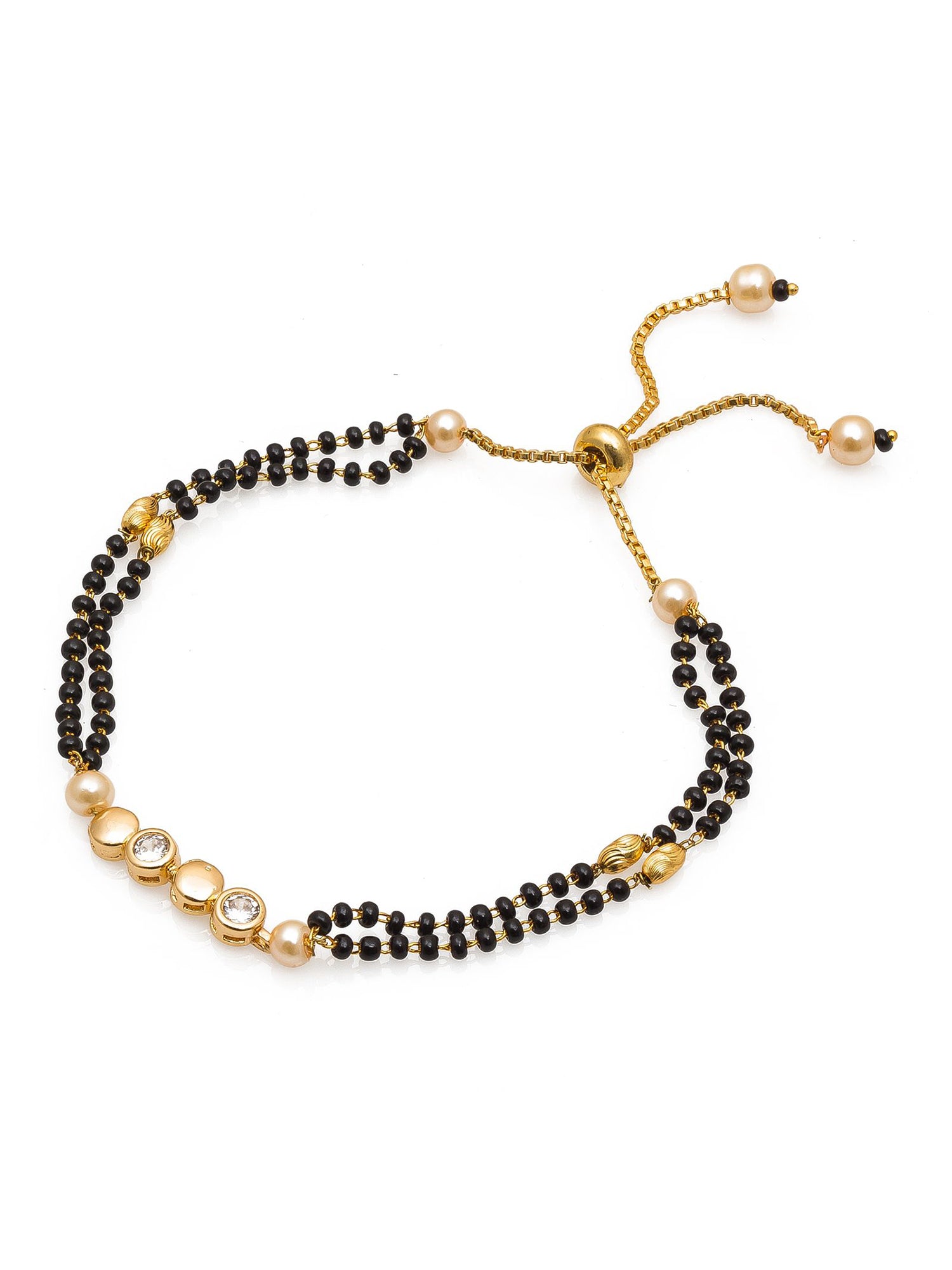 Aadita Gold Plated Double Layer Black Bead Mangalsutra Bracelet