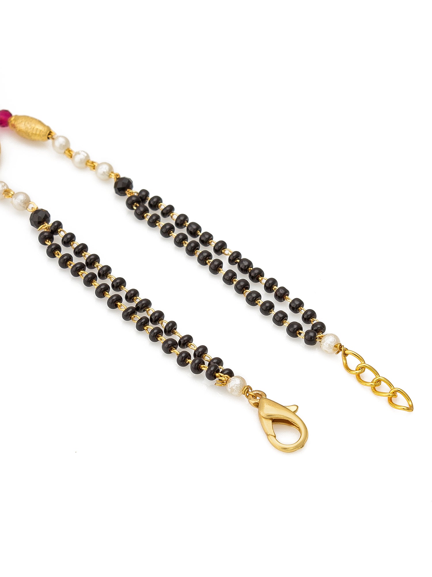 Aadita Layered Black Bead and Pearl Mangalsutra Bracelet with Tassel
