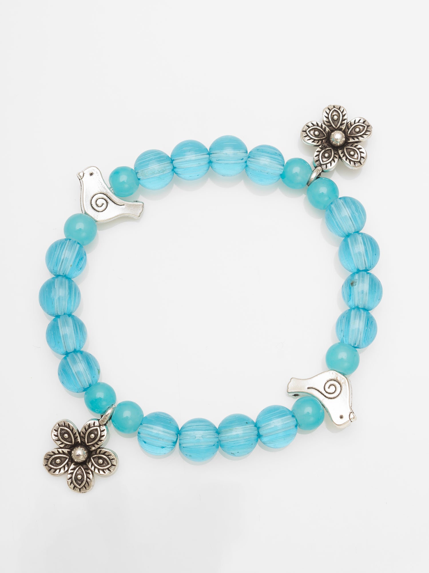 Aadita Blue Beaded Charm Bracelet with Floral Accents