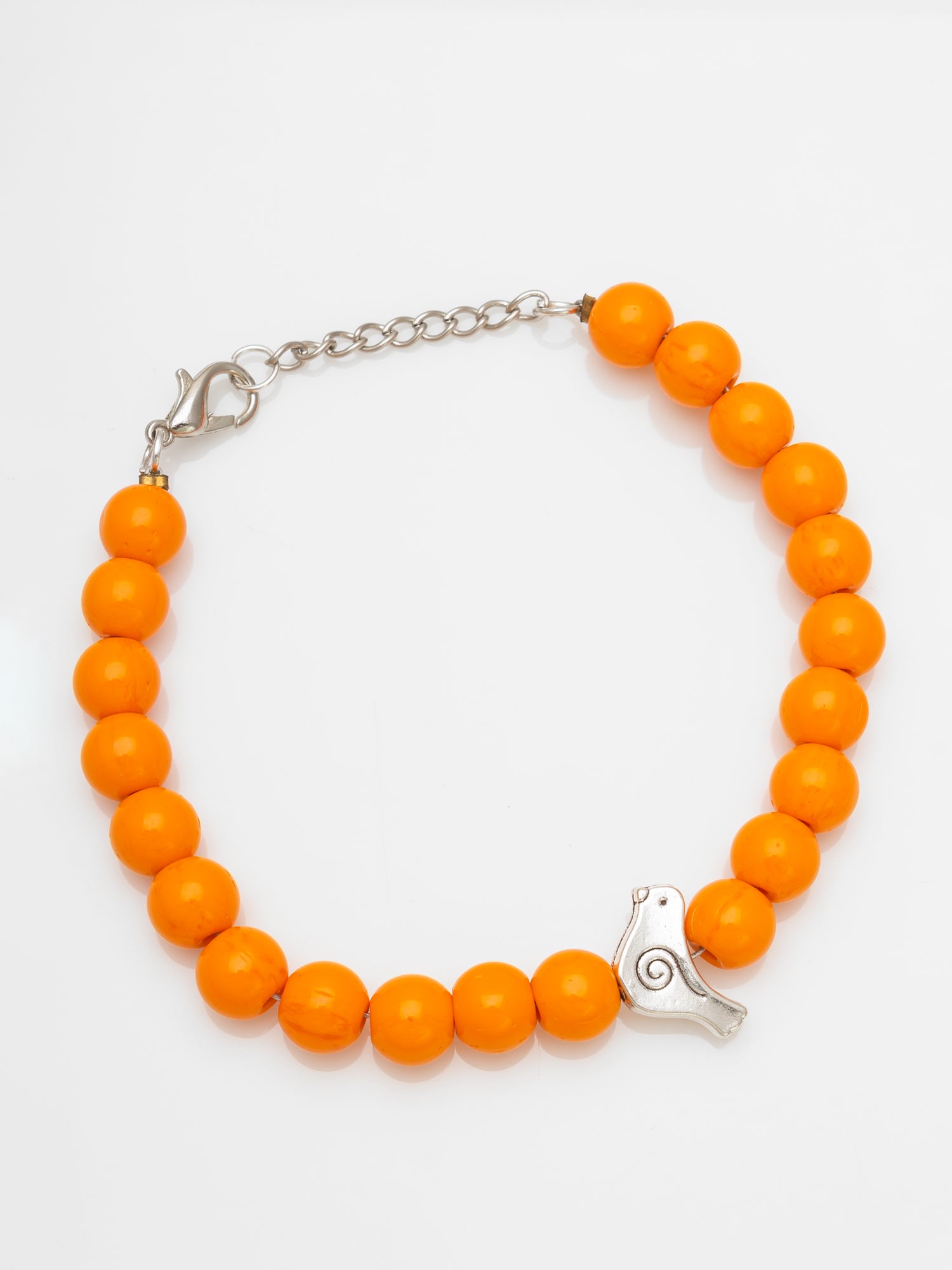 Aadita Bright Orange Beaded Bird Charm Bracelet