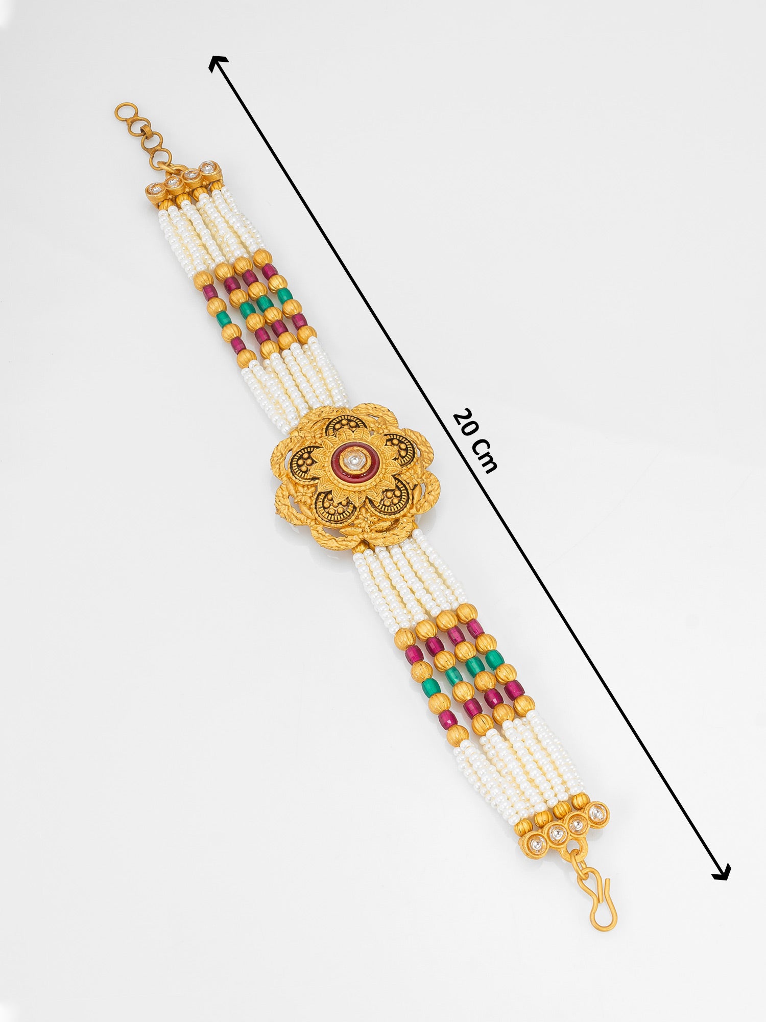 Aadita Premium Pearl Multi-Strand Bracelet with Enamel Floral Motif