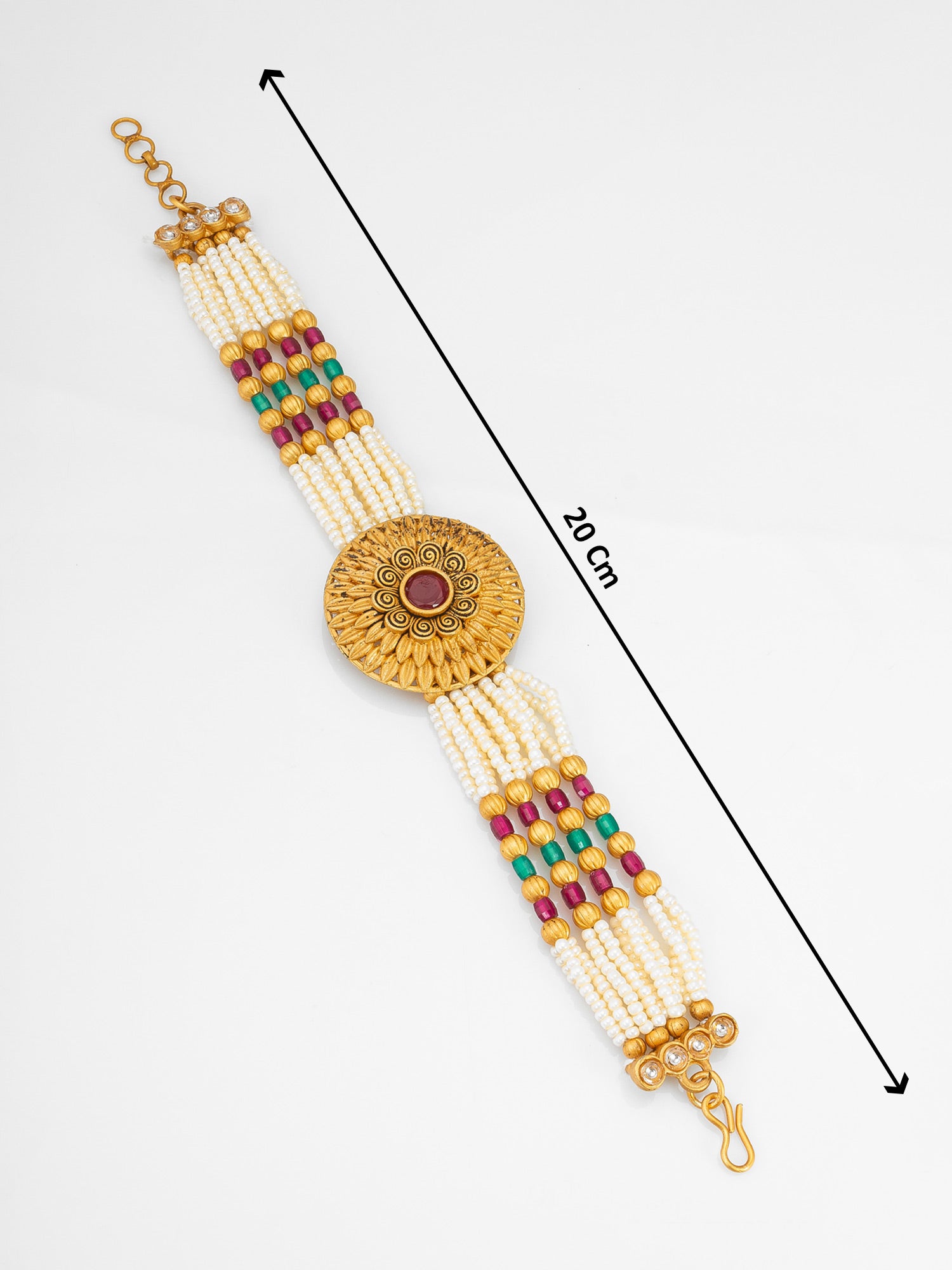 Aadita Heritage Pearl Beaded Bracelet with Sunburst Centerpiece