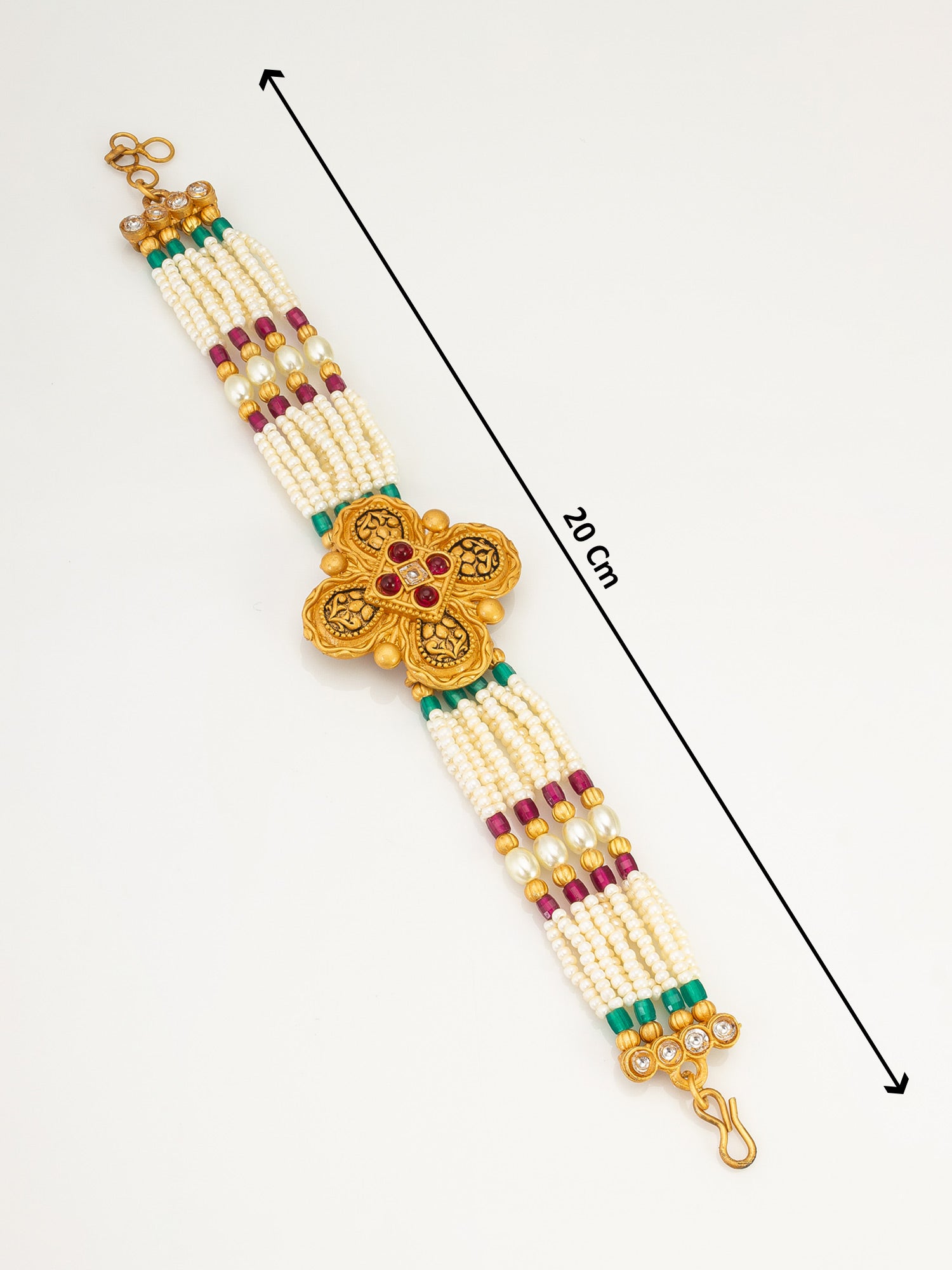 Aadita Regal Pearl and Bead Bracelet with Ornate Clover Centerpiece