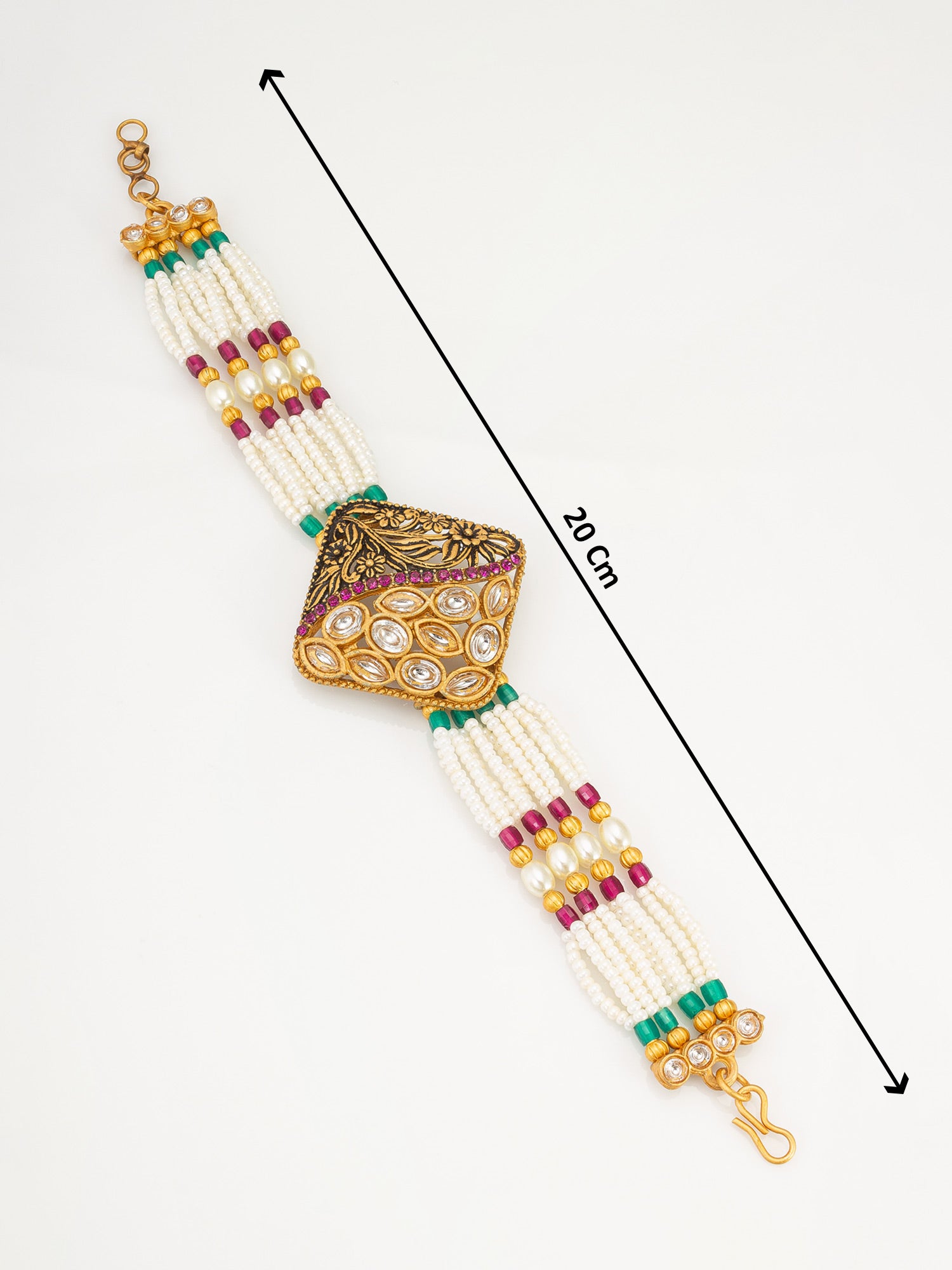 Aadita Ethnic Rhombus Kundan Pearl Bracelet