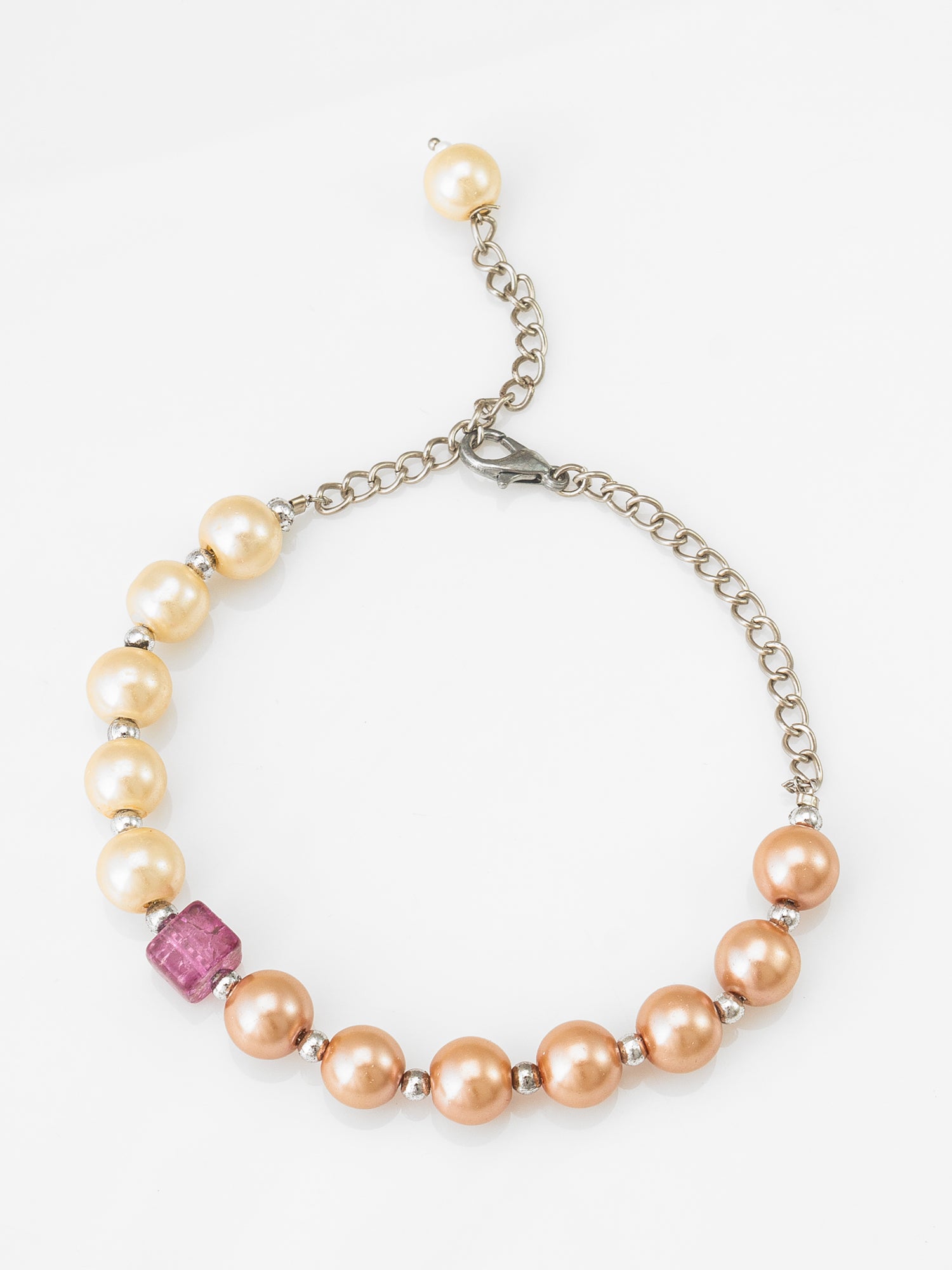 Aadita Faux Pearl Two-Tone Chain Bracelet with Pink Accent Bead