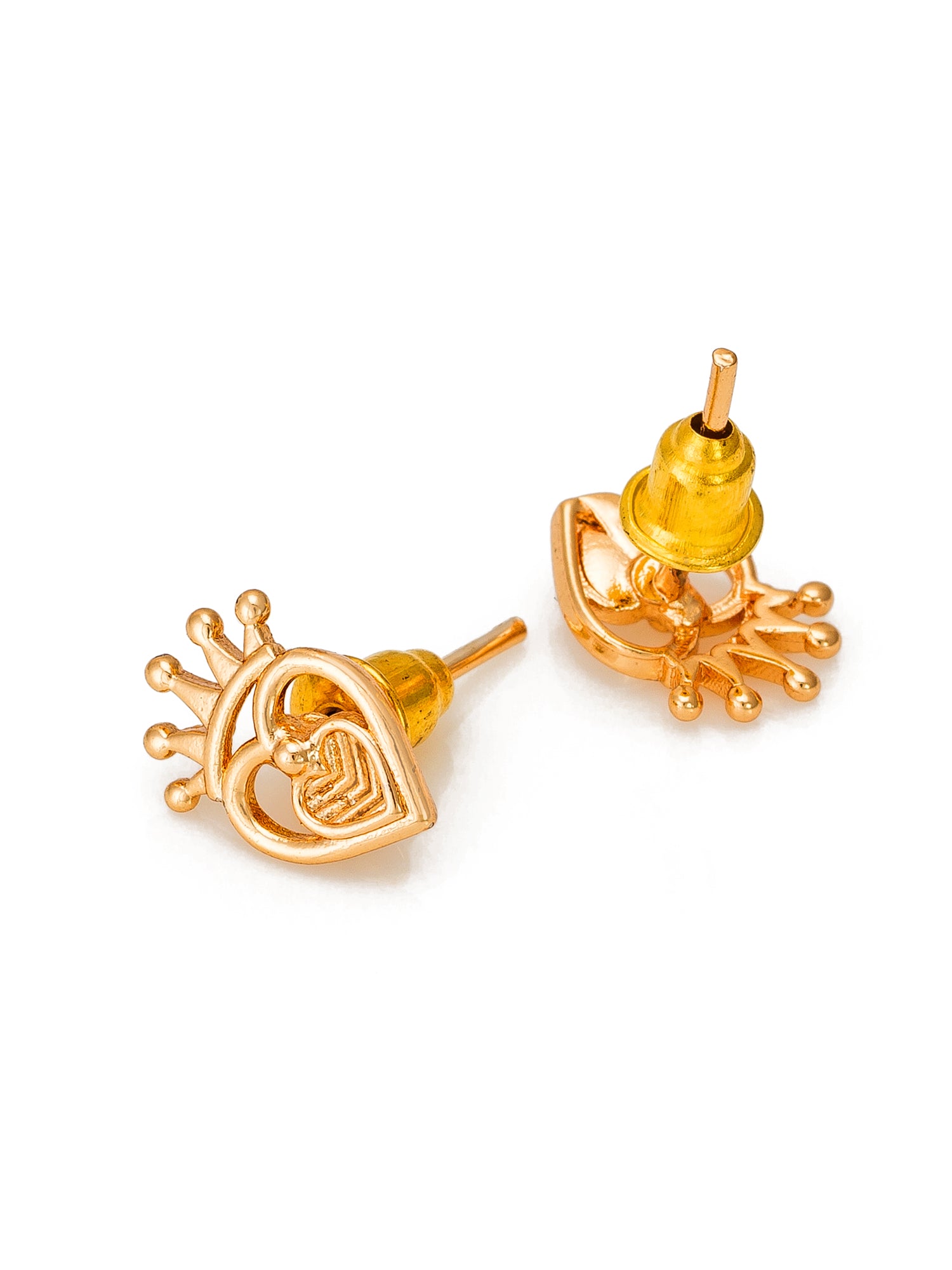 Aadita Gold-Plated Crown Heart Stud Earrings