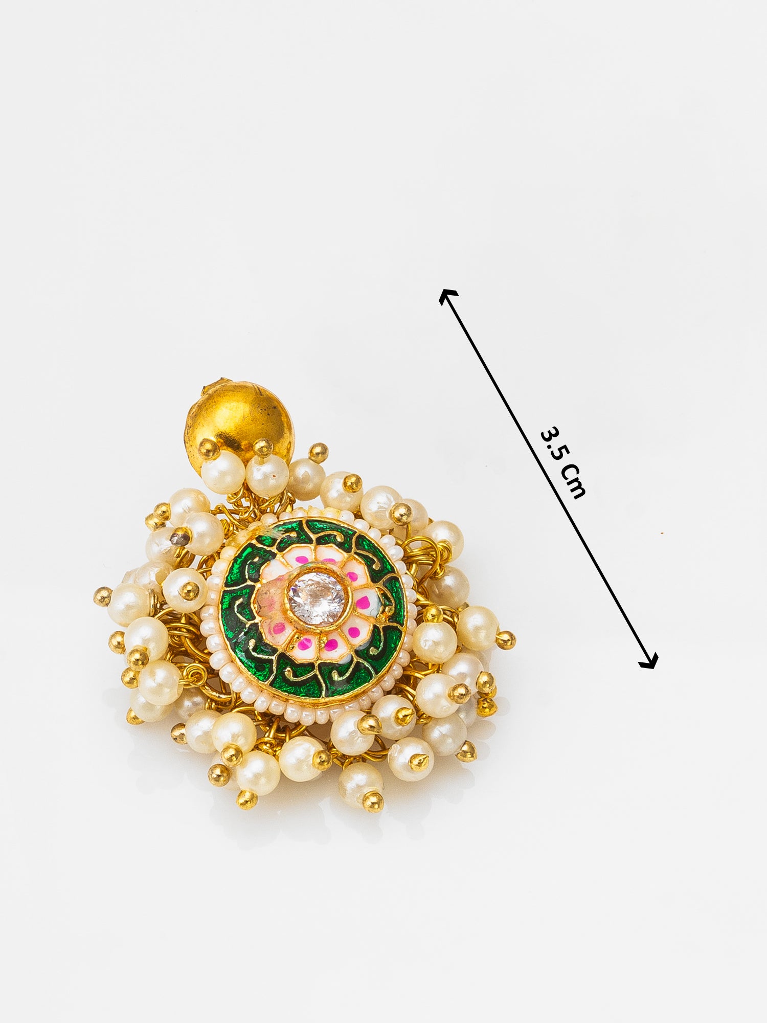 Aadita Traditional Green Meenakari Earrings with Pearl Cluster Drops