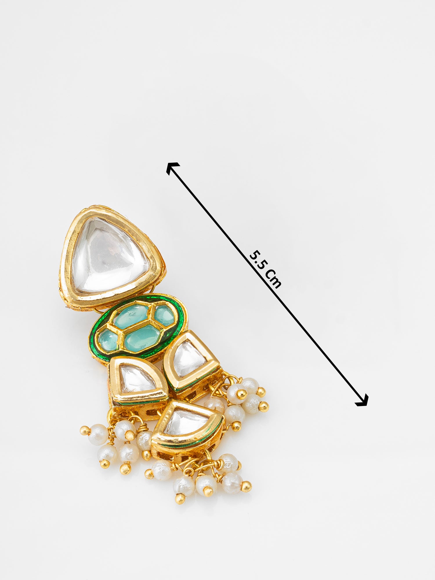 Aadita Sea Green Stone Kundan Earrings with Pearl Clusters