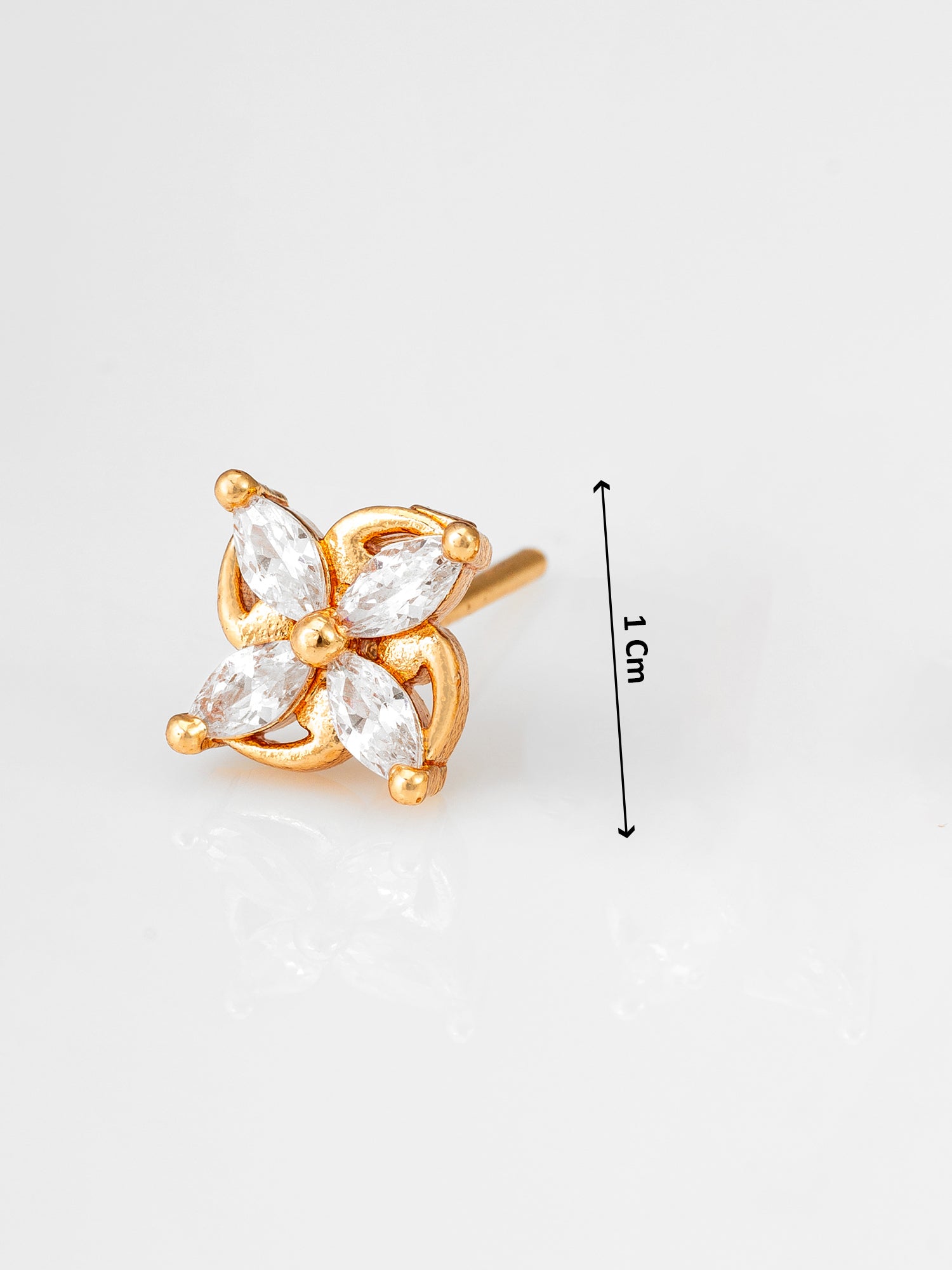 Aadita Gold Plated Floral Marquise American Diamond Stud Earrings