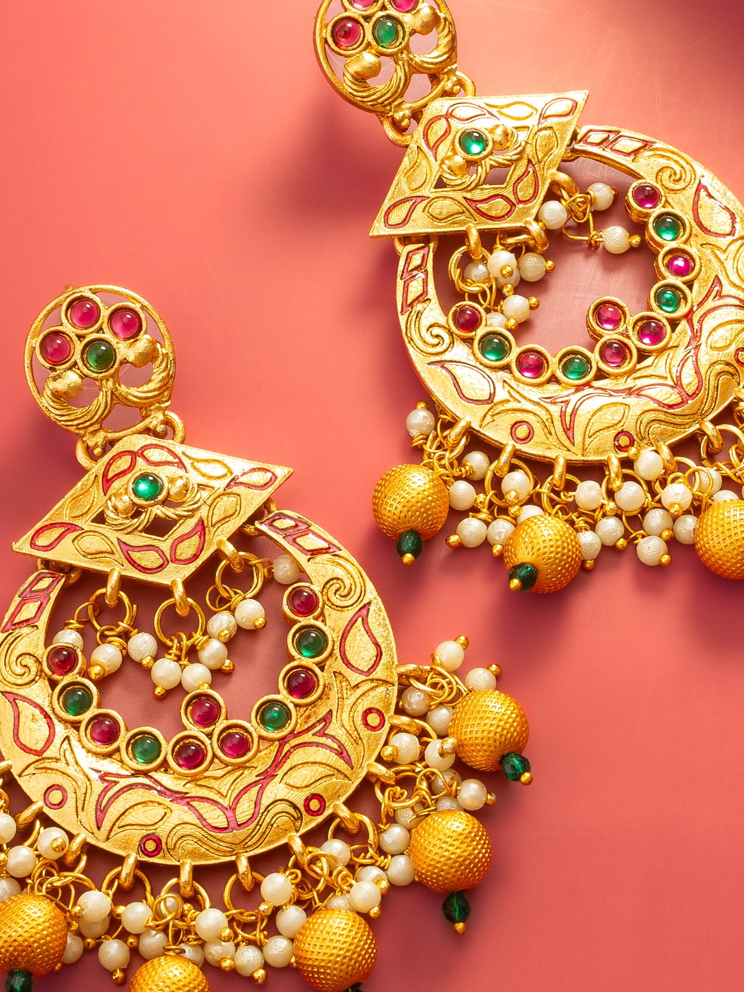 Aadita Royal Gold Plated Multicolor Chandelier Earrings