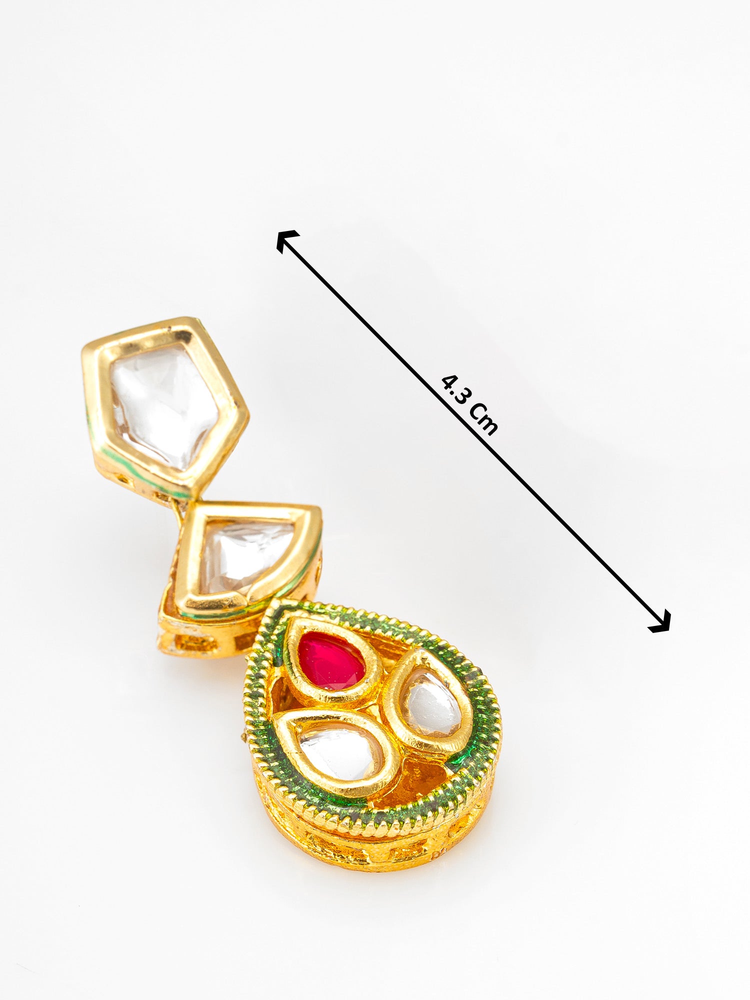 Aadita Geometric Kundan Drop Earrings with Ruby Stone and Green Meenakari