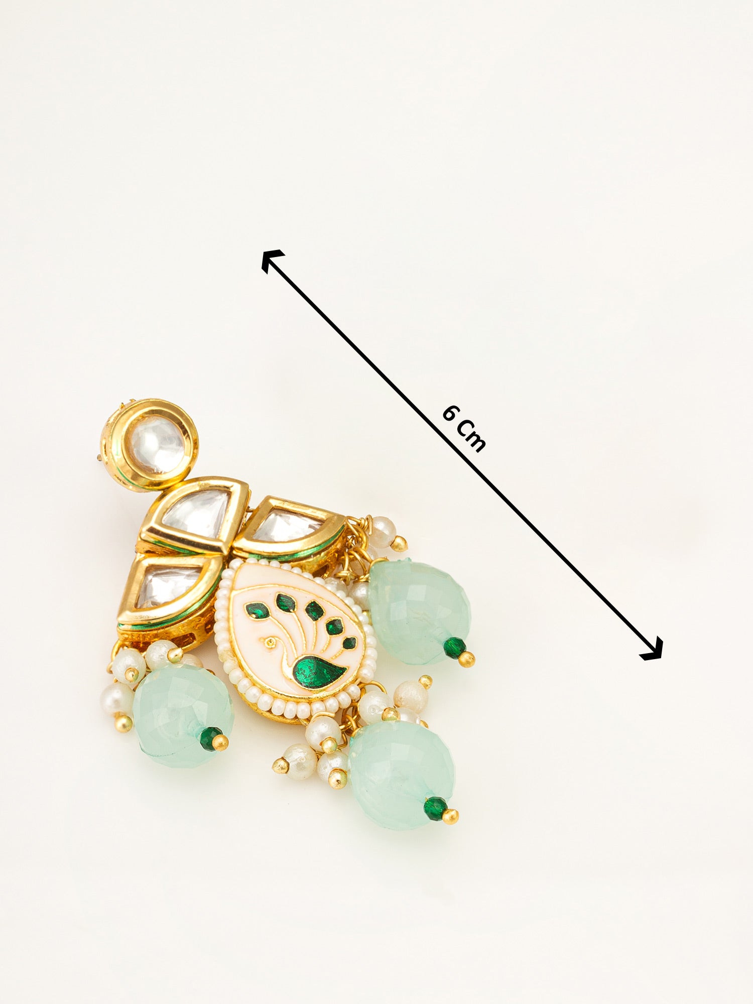 Aadita Gold Kundan Meenakari Peacock Chandelier Earrings with Mint Green Bead Dangles