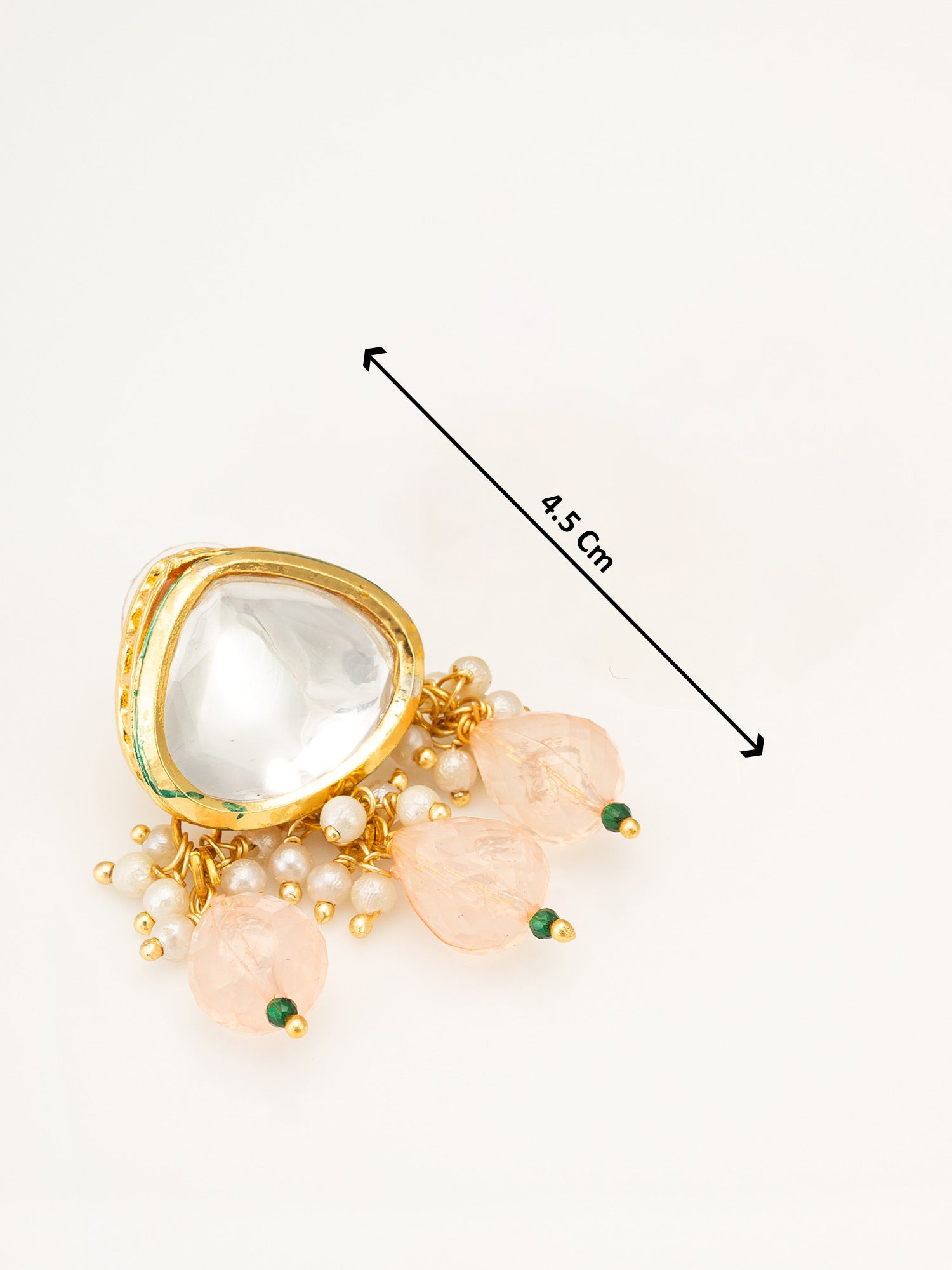 Aadita Gold Polki Kundan Stud Earrings with Peach Bead and Pearl Cluster Dangles