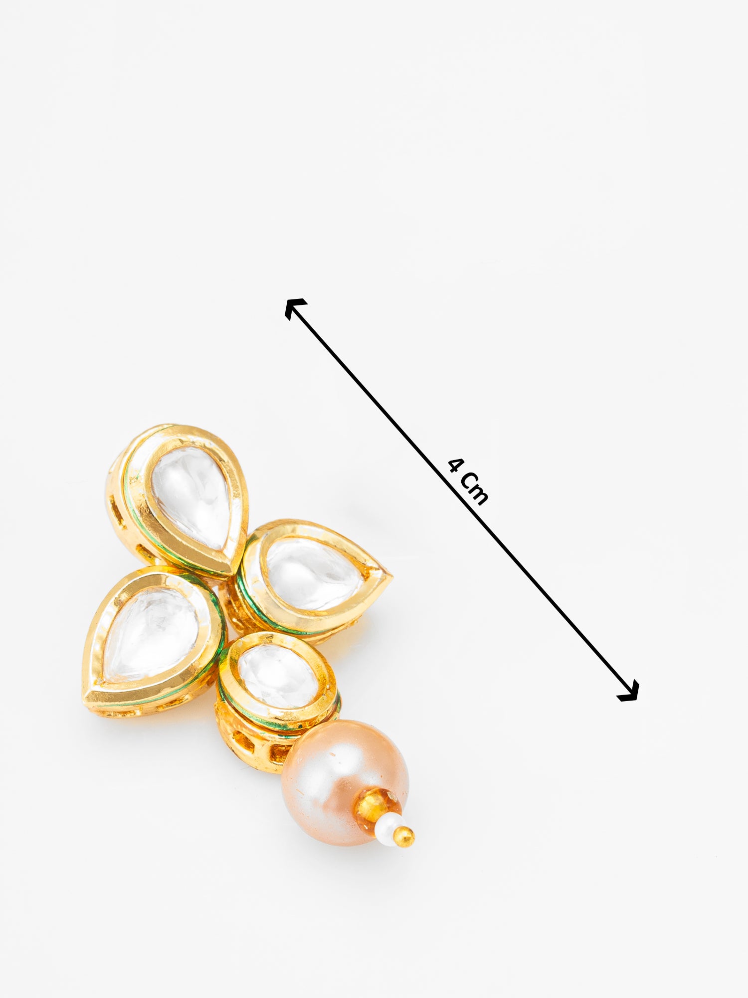 Aadita Gold Polki Kundan Floral Cluster Earrings with Single Peach Pearl Drop