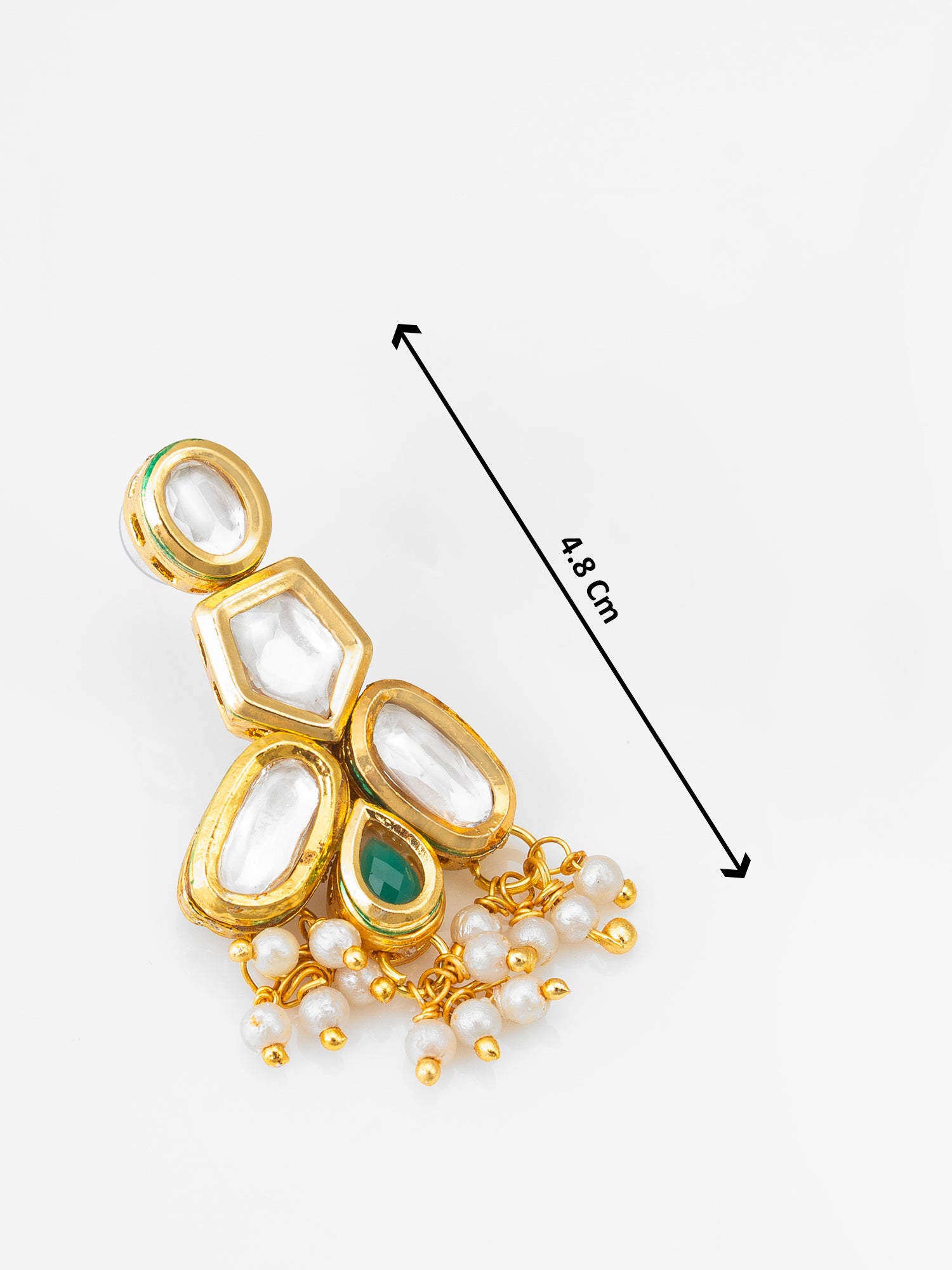 Gold Plated Contemporary Kundan Cluster Earrings with Emerald Green Accents