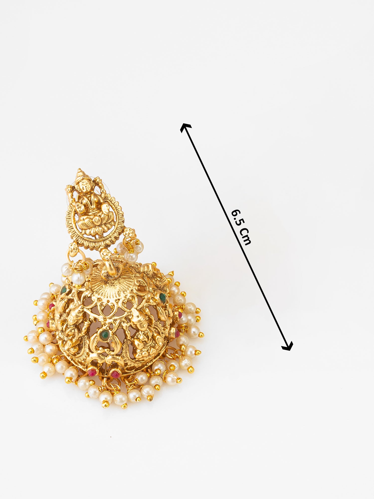 Aadita Lakshmi Temple Jhumka Earrings with Pearl Drops and Stones