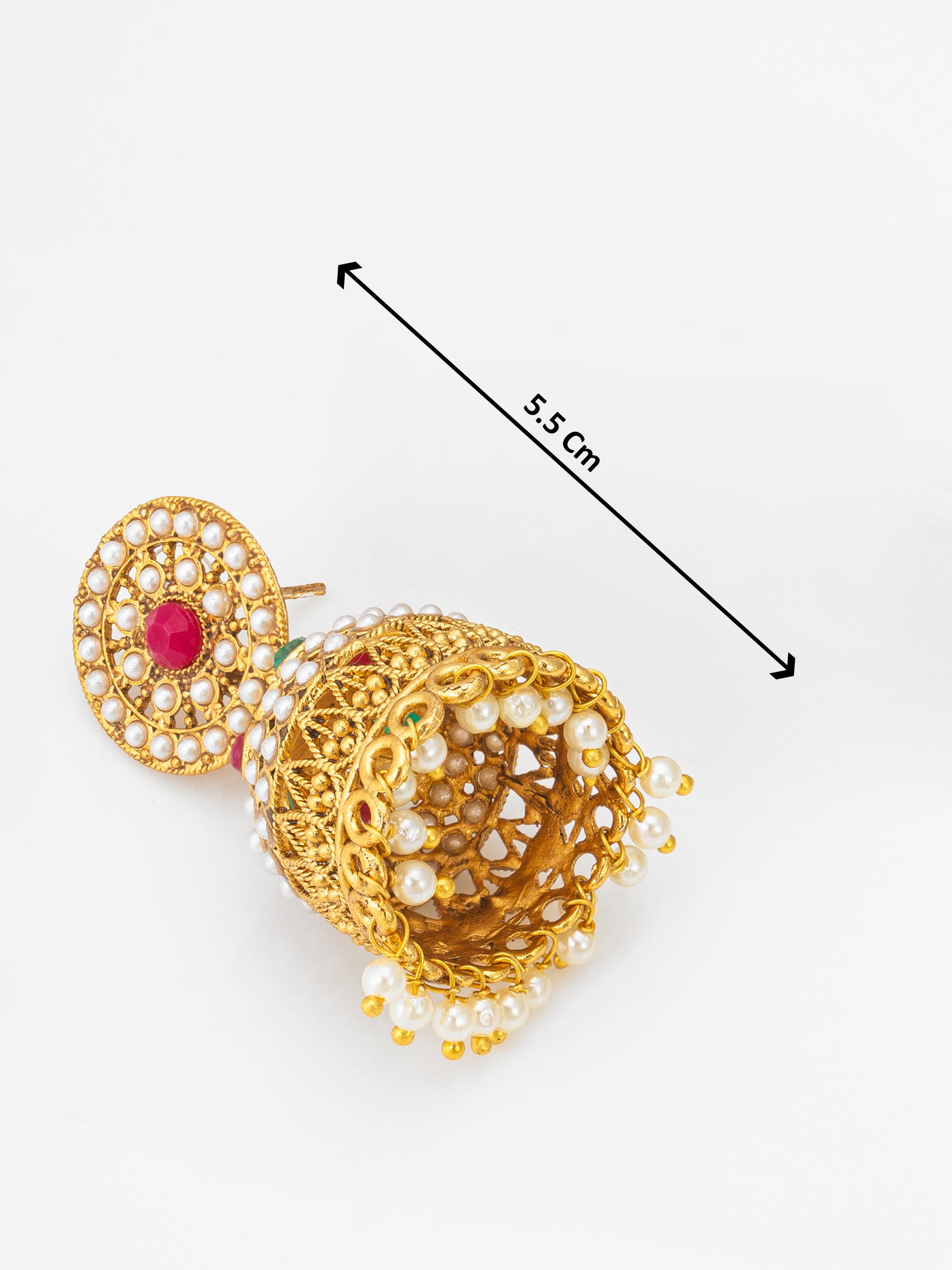 Aadita Traditional Pearl and Multi-Color Stone Jhumka Earrings