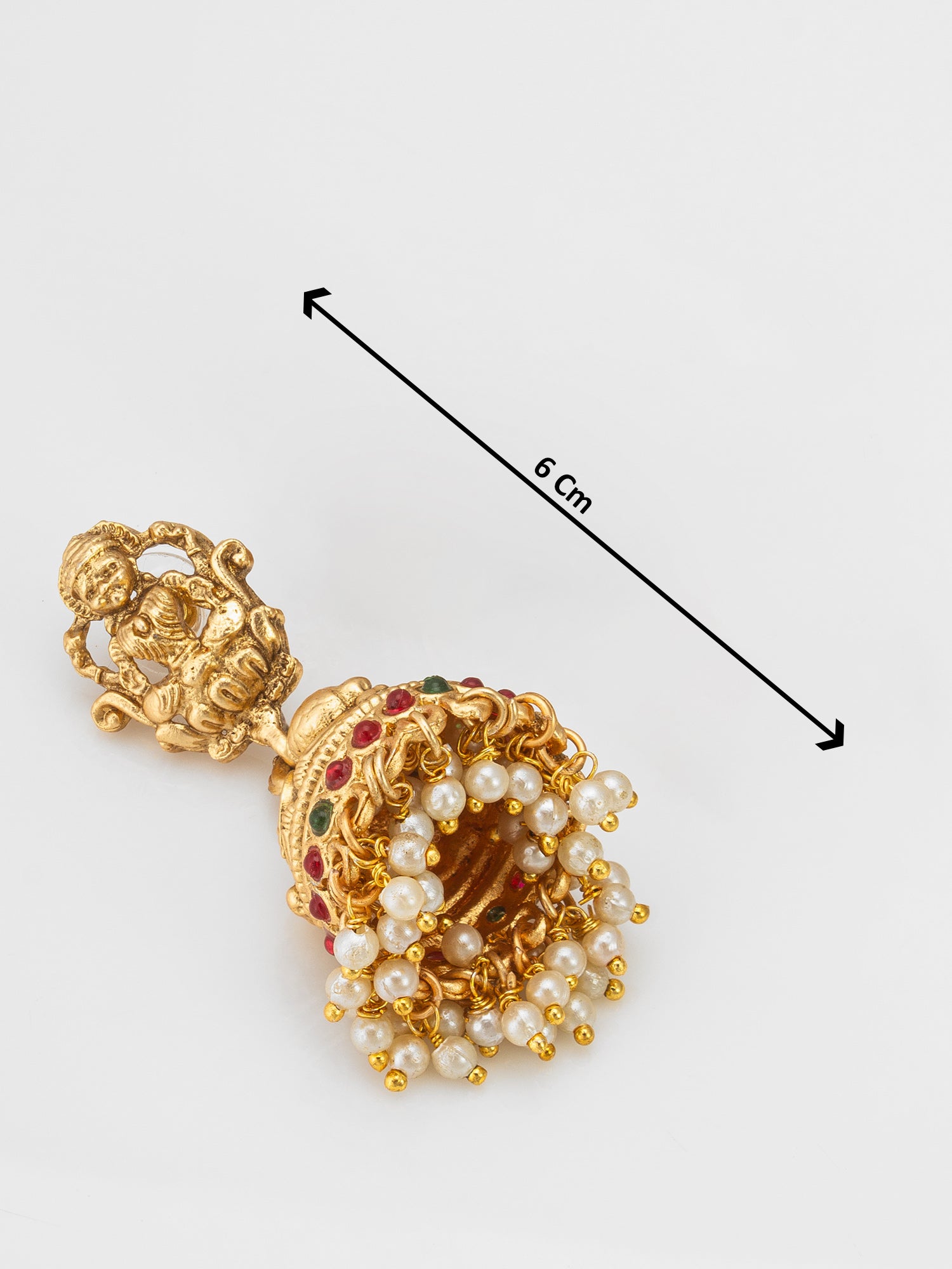 Aadita Antique Gold Plated Temple Lakshmi Jhumka Earrings with Pearls