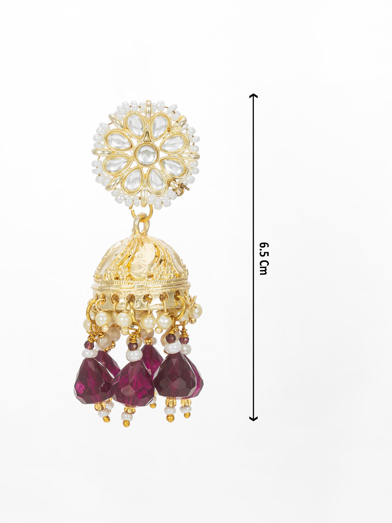 Aadita Gold-Plated Maroon Beaded Jhumka Earrings for Women