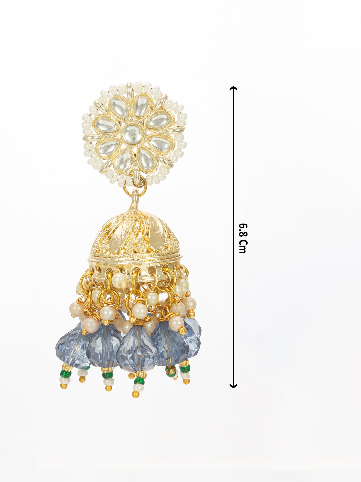 Aadita Gold-Plated Blue Beaded Kundan Jhumka Earrings