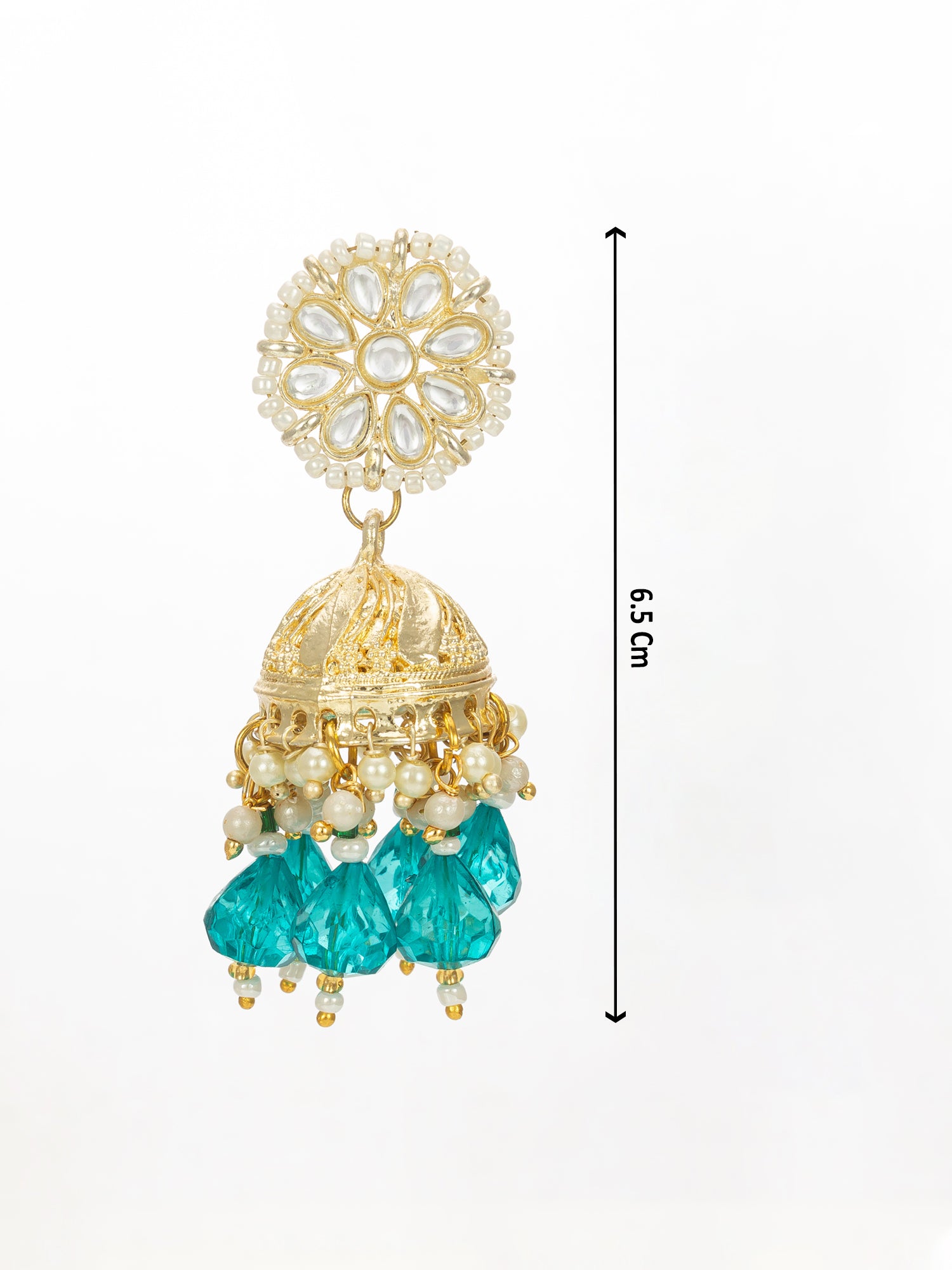 Aadita Gold Plated Teal Green Beaded Kundan Jhumka Earrings for Women