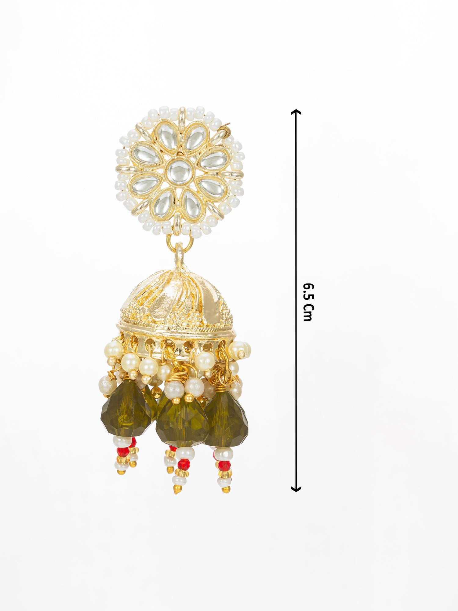 Aadita Gold Plated Olive Green Beaded Jhumka Earrings