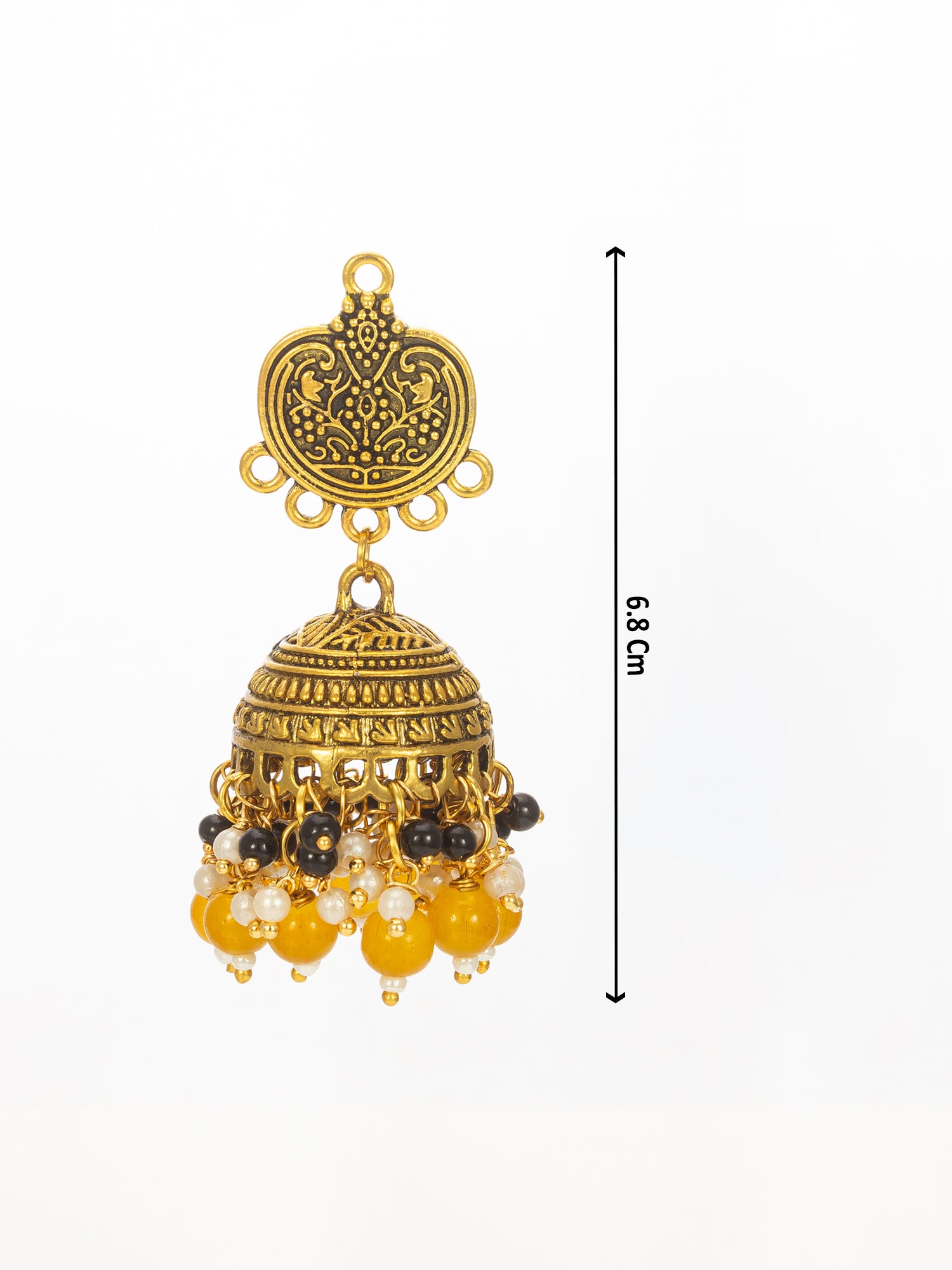 Aadita Traditional Gold-Plated Yellow Beaded Jhumka Earrings