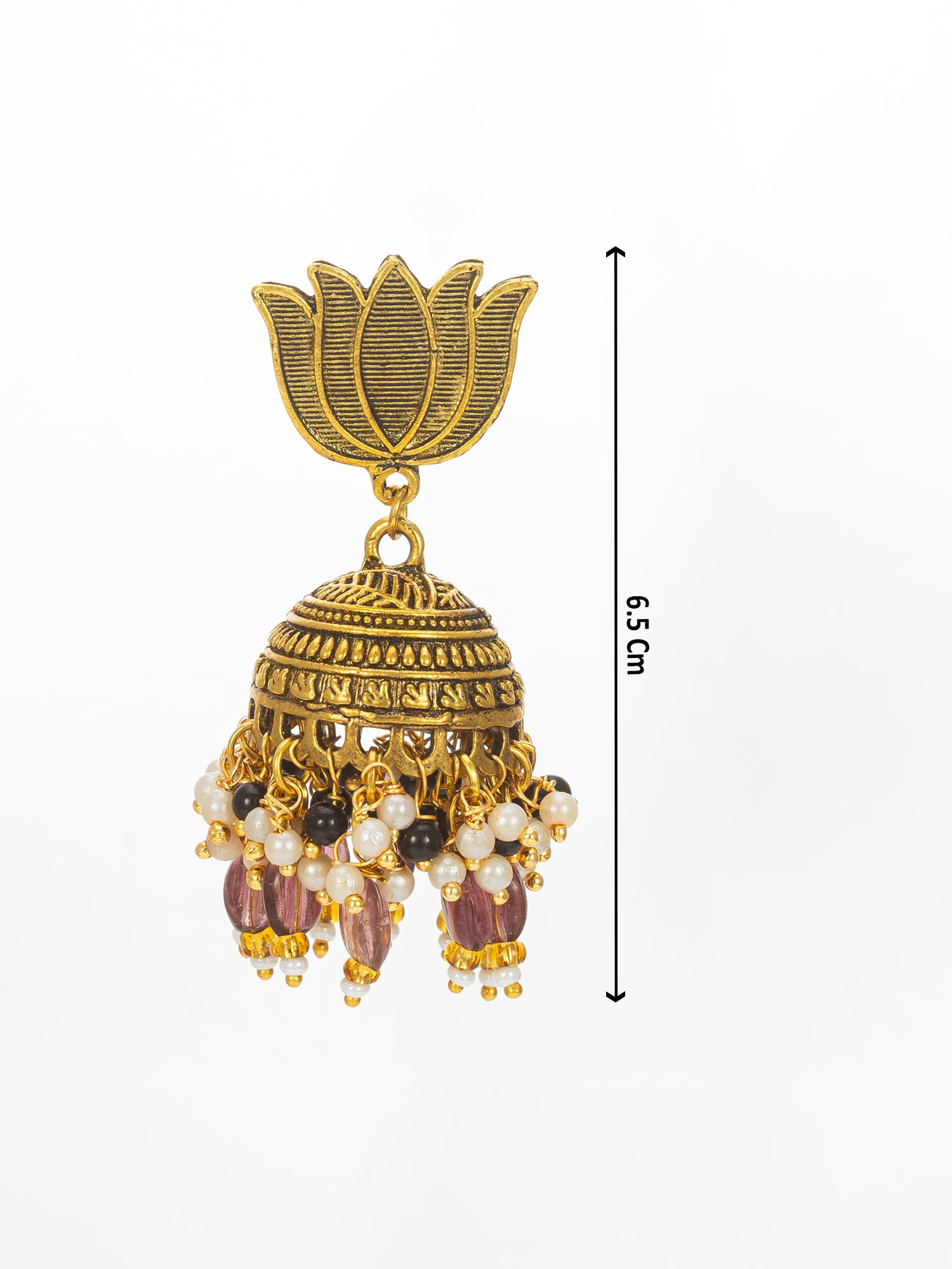 Aadita Gold Plated Lotus Shape Jhumka Earrings with Purple Beads