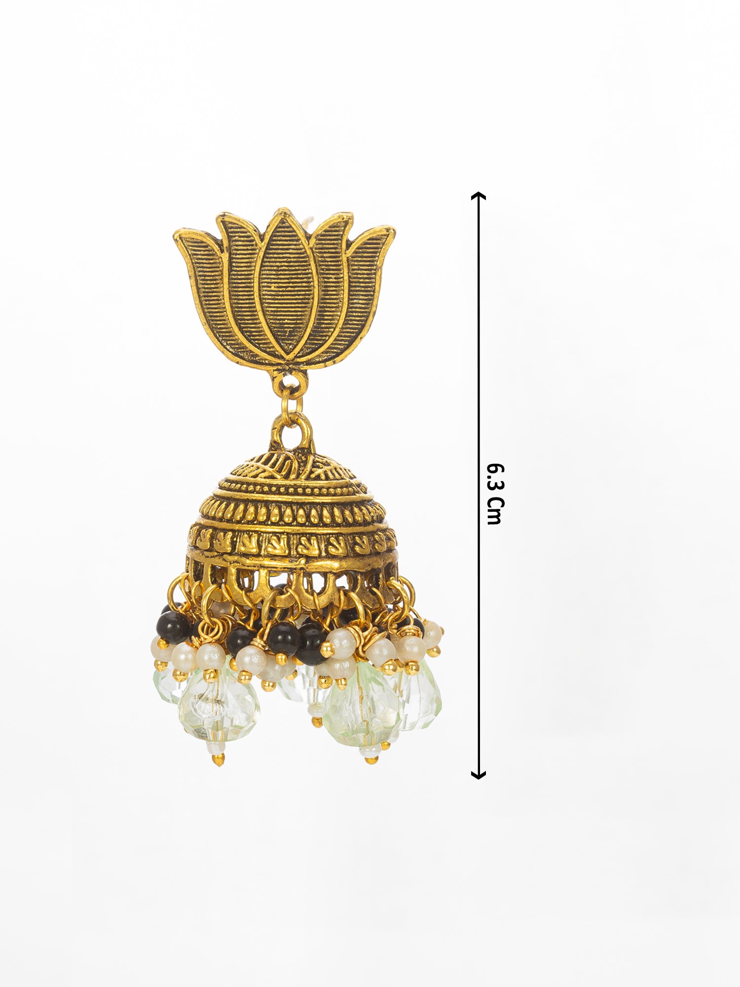 Aadita Gold-Plated Lotus Shape Jhumka Earrings with Light Green Beads