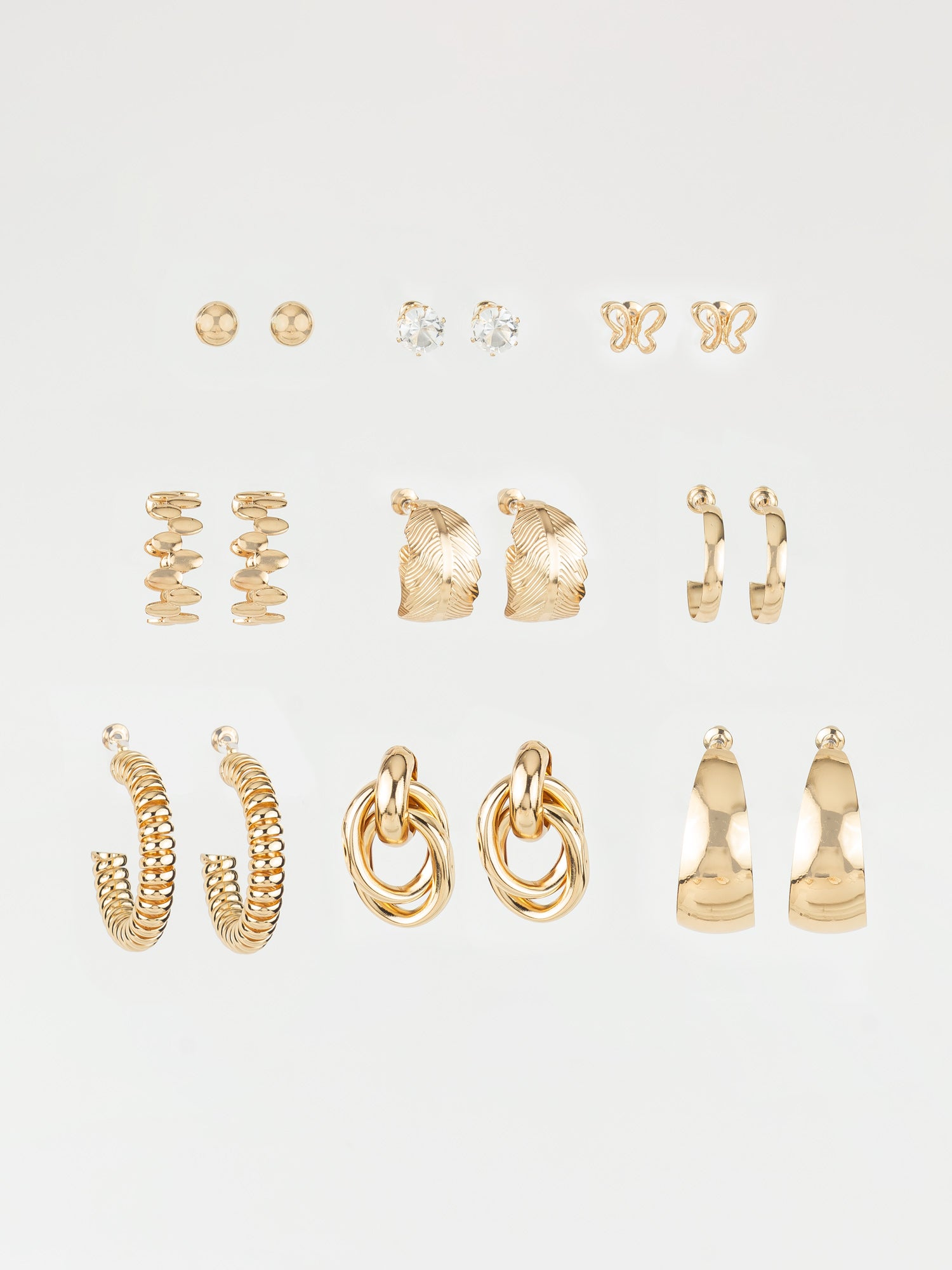 Aadita Gold Plated Studs & Hoops Combo Earring Set for Women (Pack of 9 Pairs)