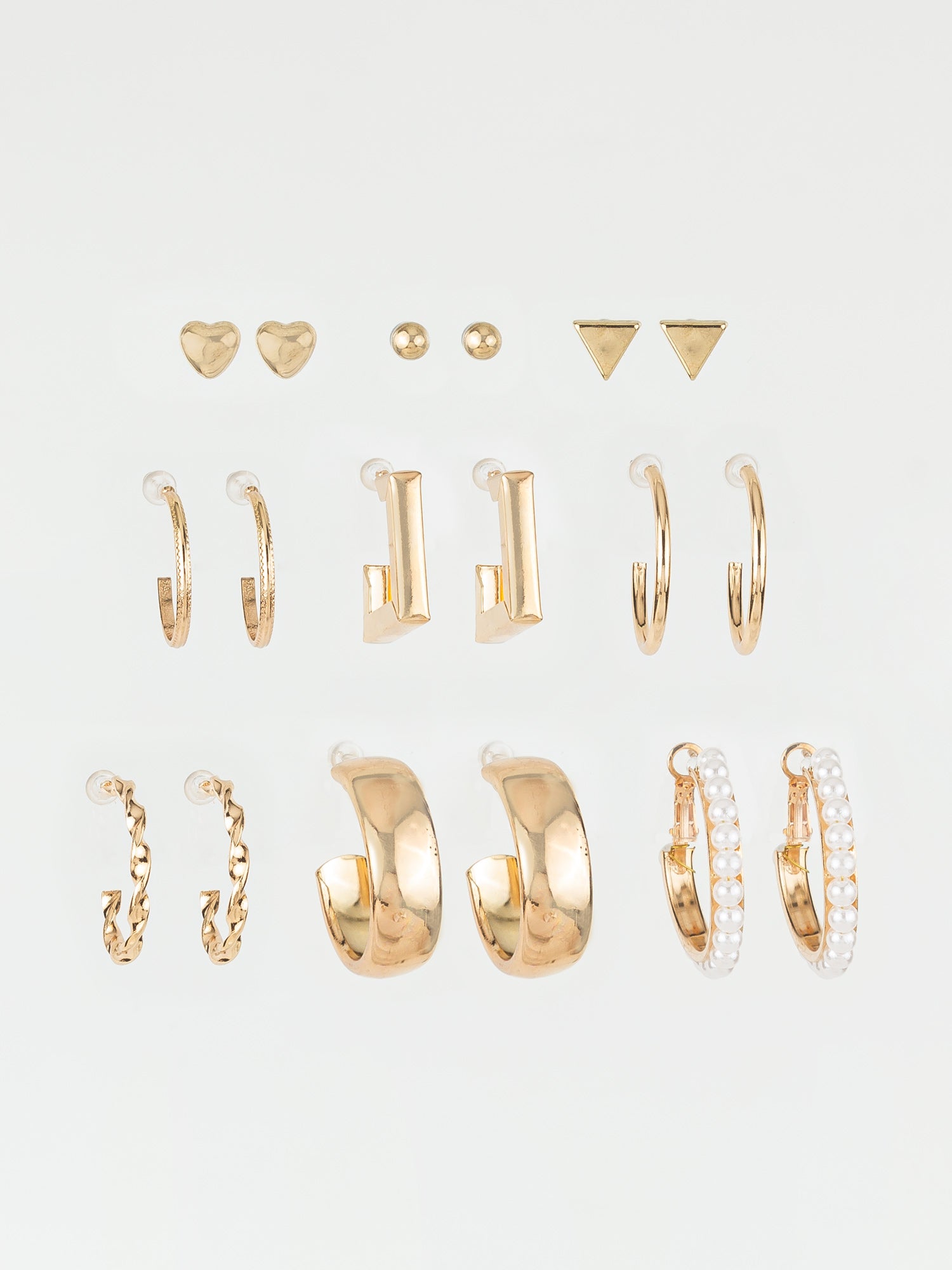 Aadita Gold Plated Minimal Studs & Hoops Earring Combo Set with Pearls (Pack of 9 Pairs)