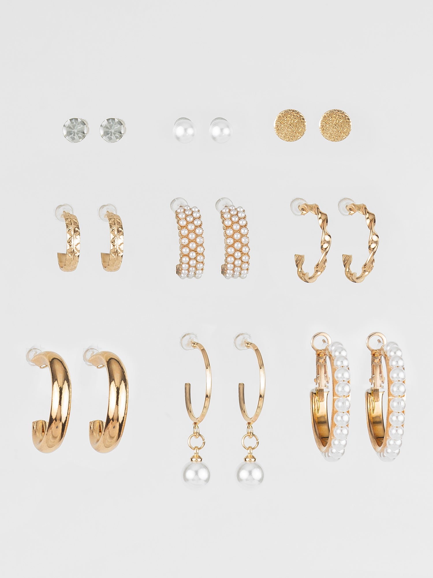 Aadita Elegant Gold Plated Pearl & Crystal Hoop Earring Combo Set for Women (Pack of 9 Pairs)