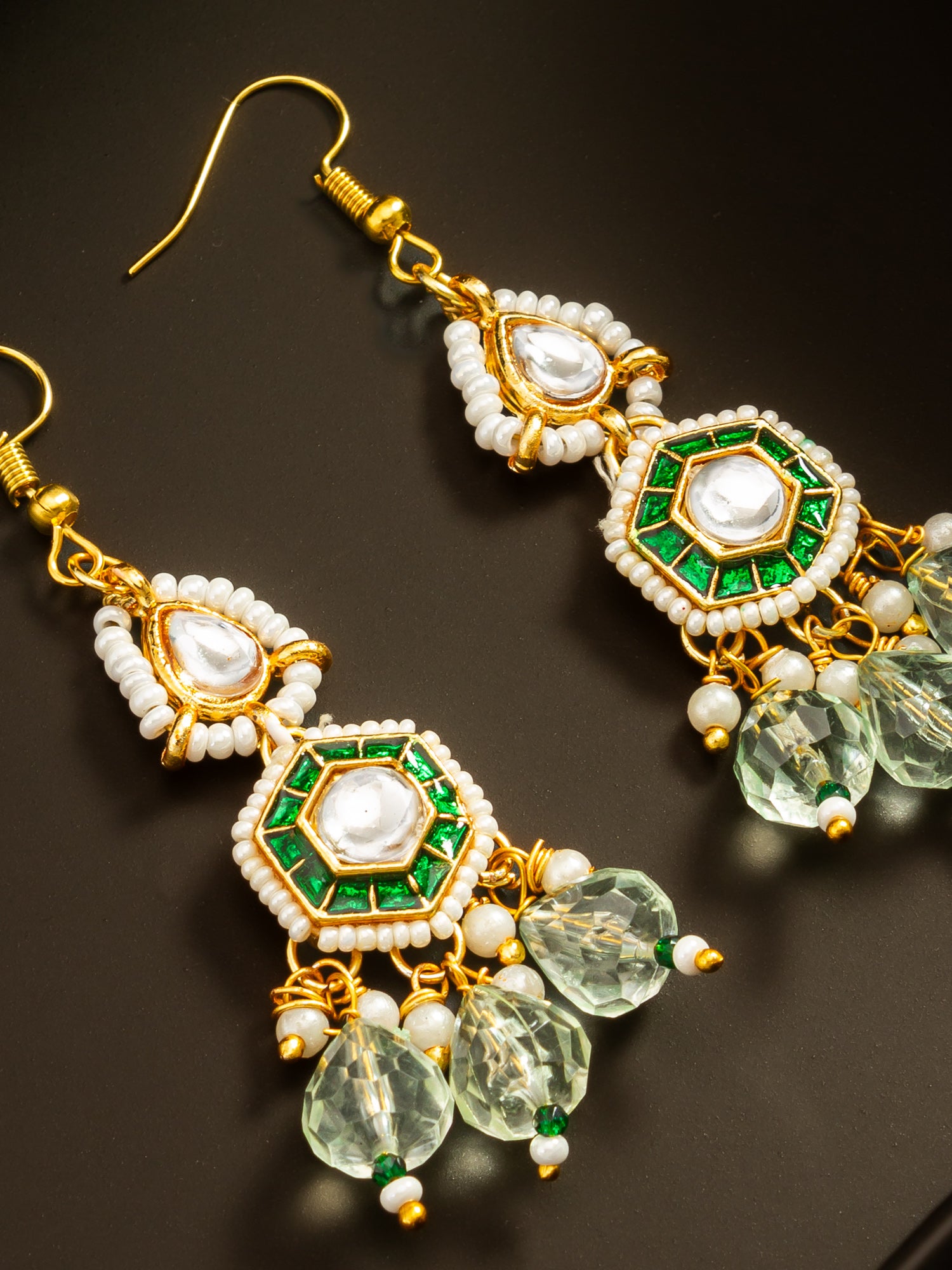 Aadita Gold Plated Hexagonal Meenakari Kundan Earrings