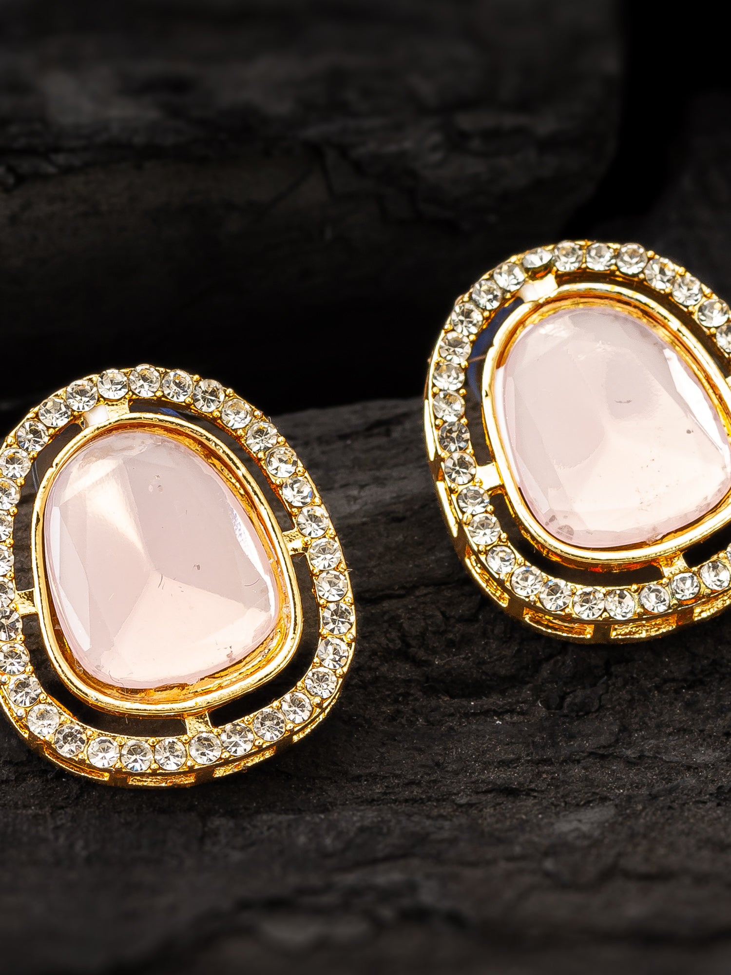 Aadita Premium Pink Stone and Crystal Stud Earrings