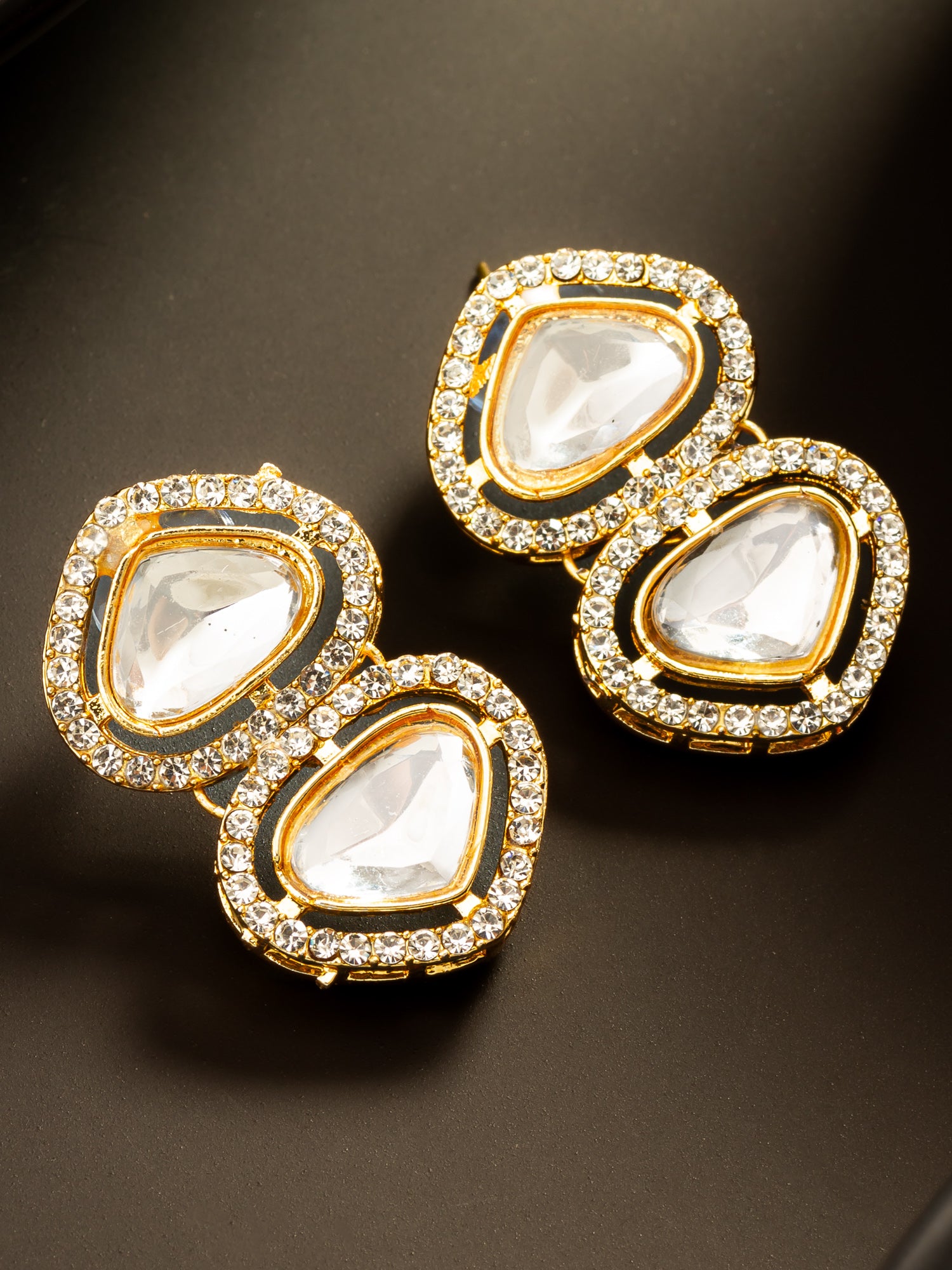 Aadita Clear Kundan Gold Plated Elegant Earrings
