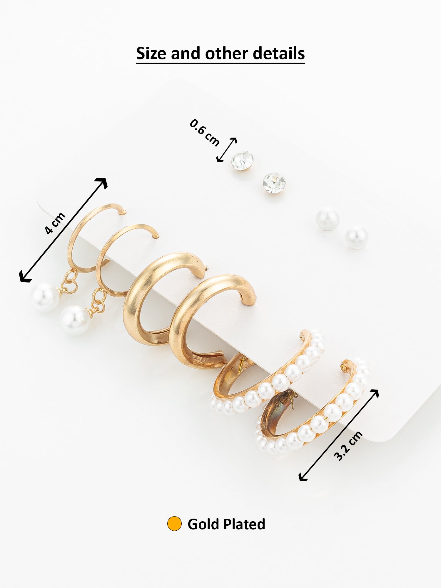 Aadita Gold Plated Pearl and Crystal Hoop Earring Set
