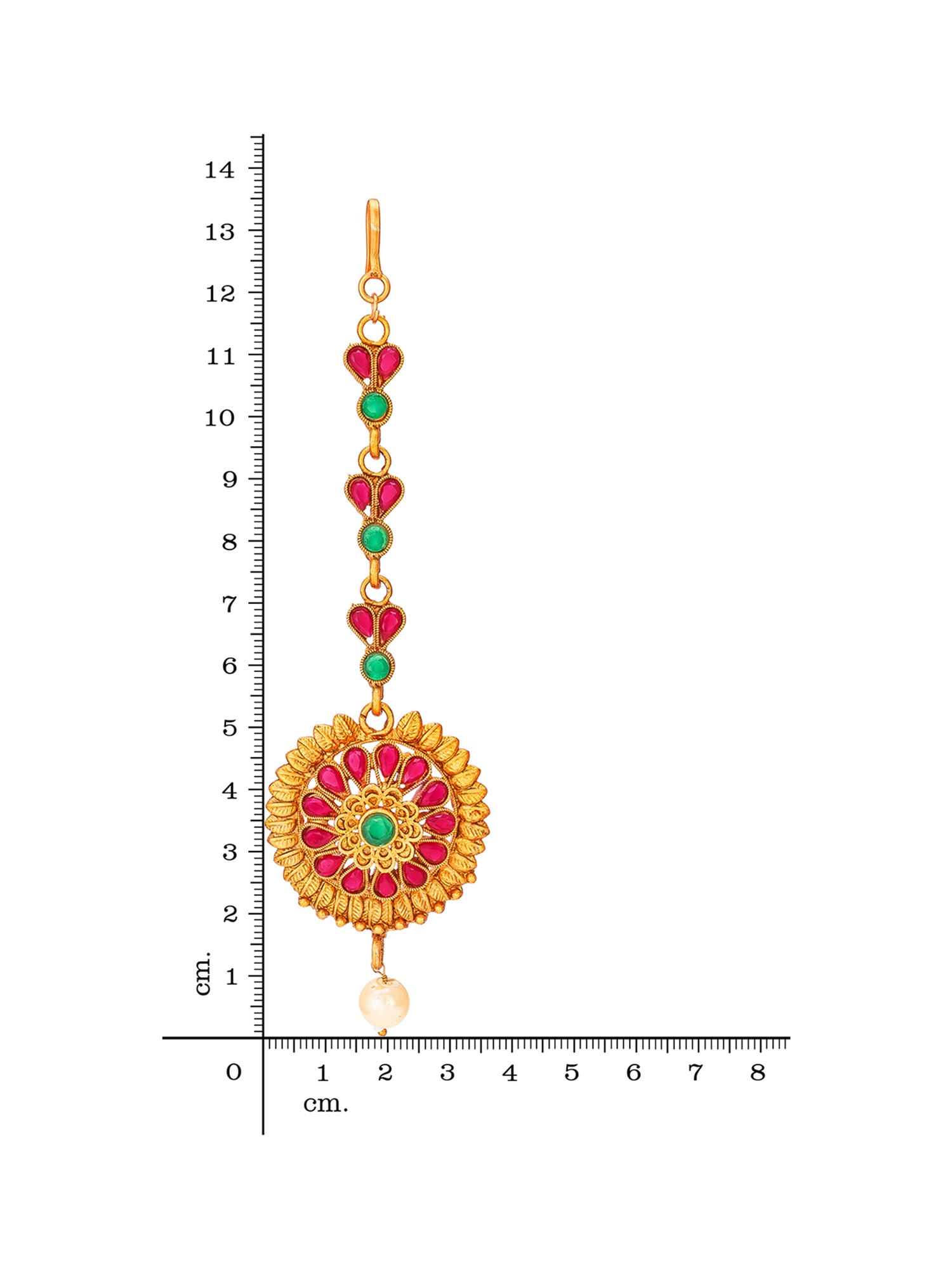 Aadita Gold Plated Circular Floral Pink and Green Stone Maang Tikka