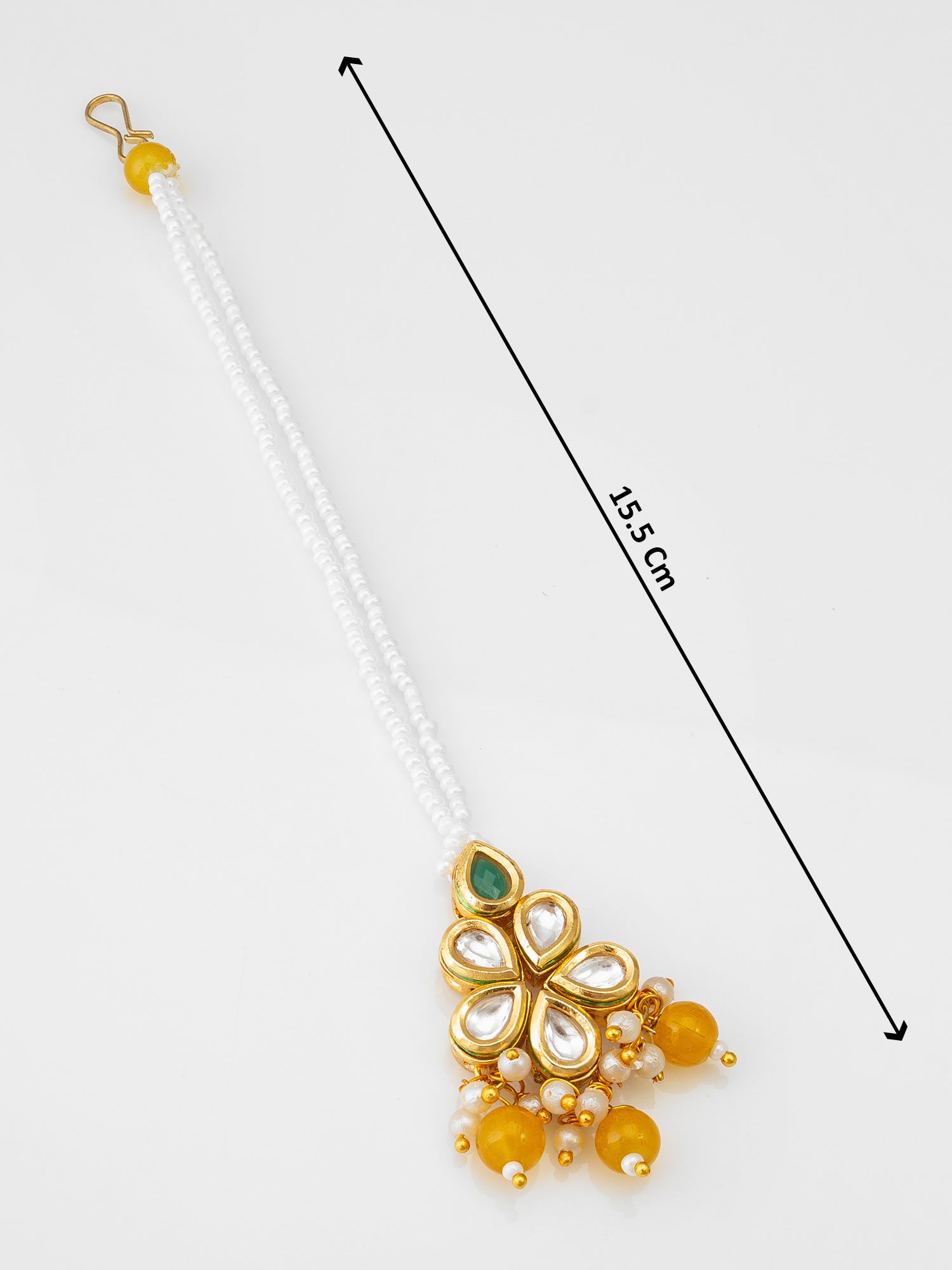 Aadita Gold-Plated Kundan & Bead Maang Tikka with Yellow Drop Beads