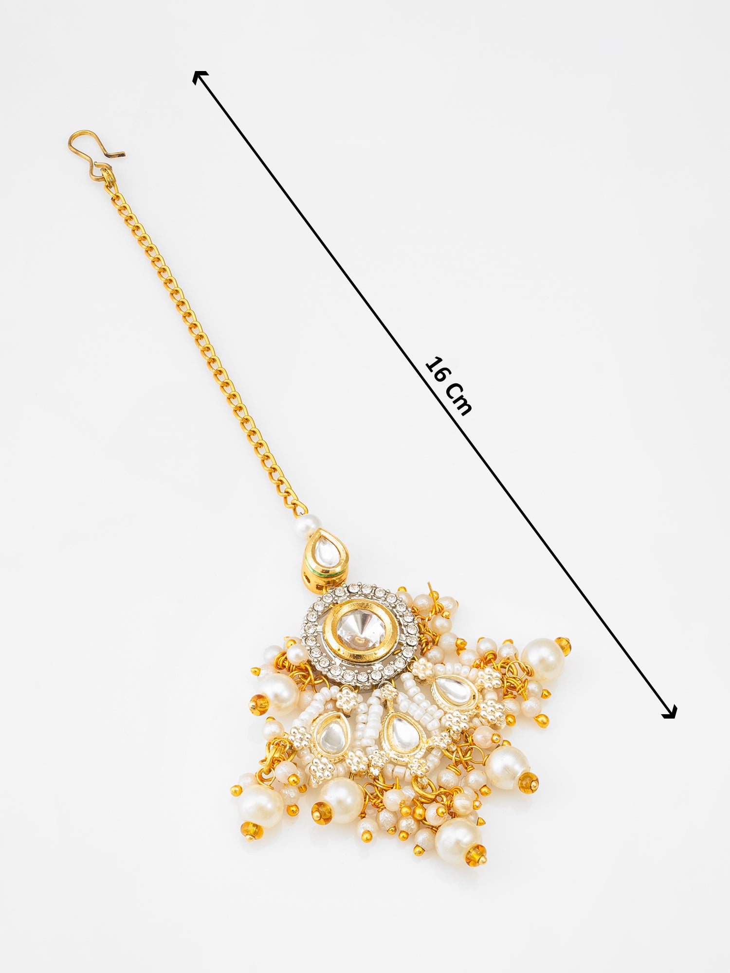 Aadita Fashion White Pearl Kundan Maang Tikka for Bridal Wear