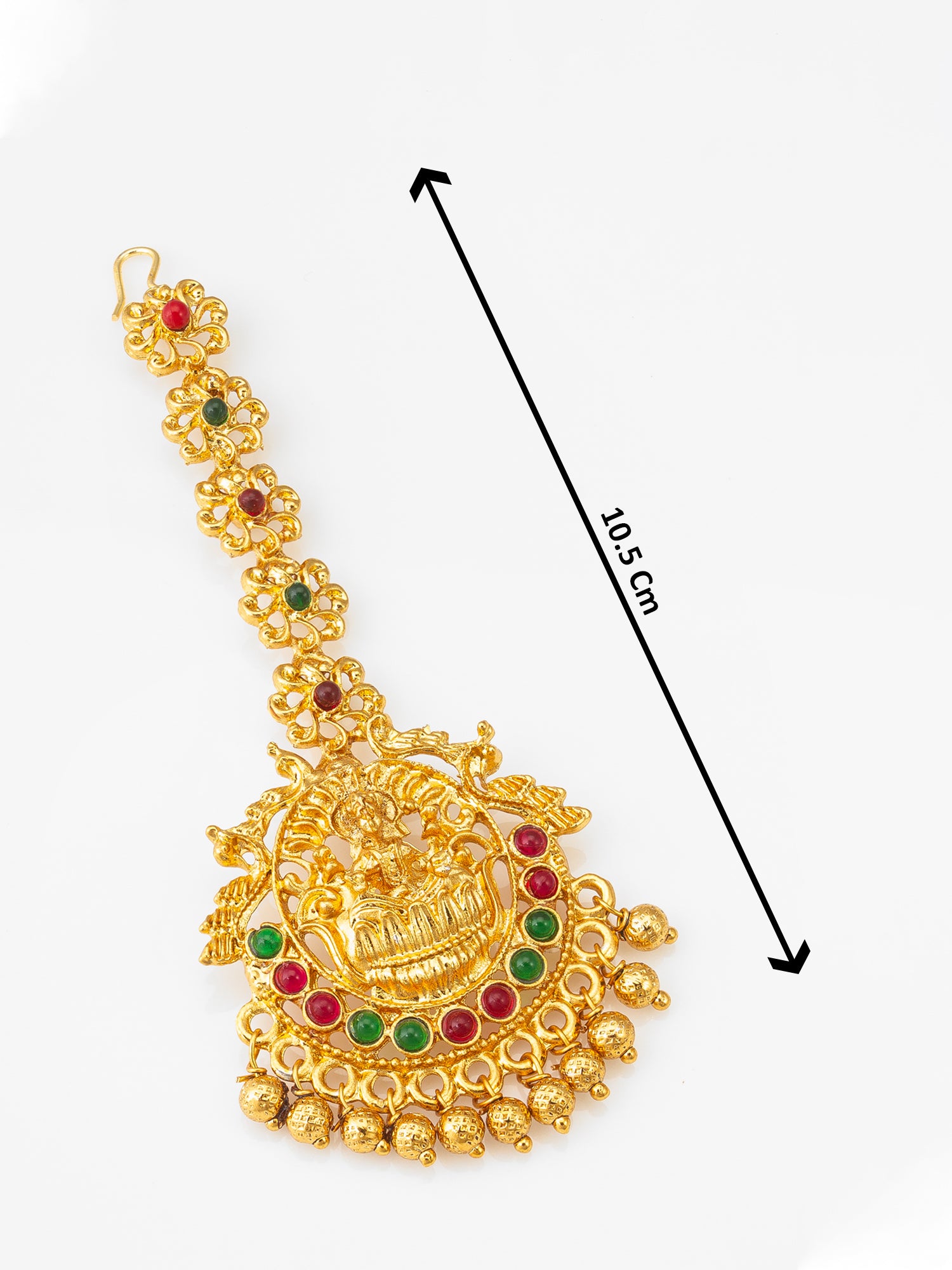 Aadita Gold-Plated Temple Maang Tikka with Stones and Beaded Drops