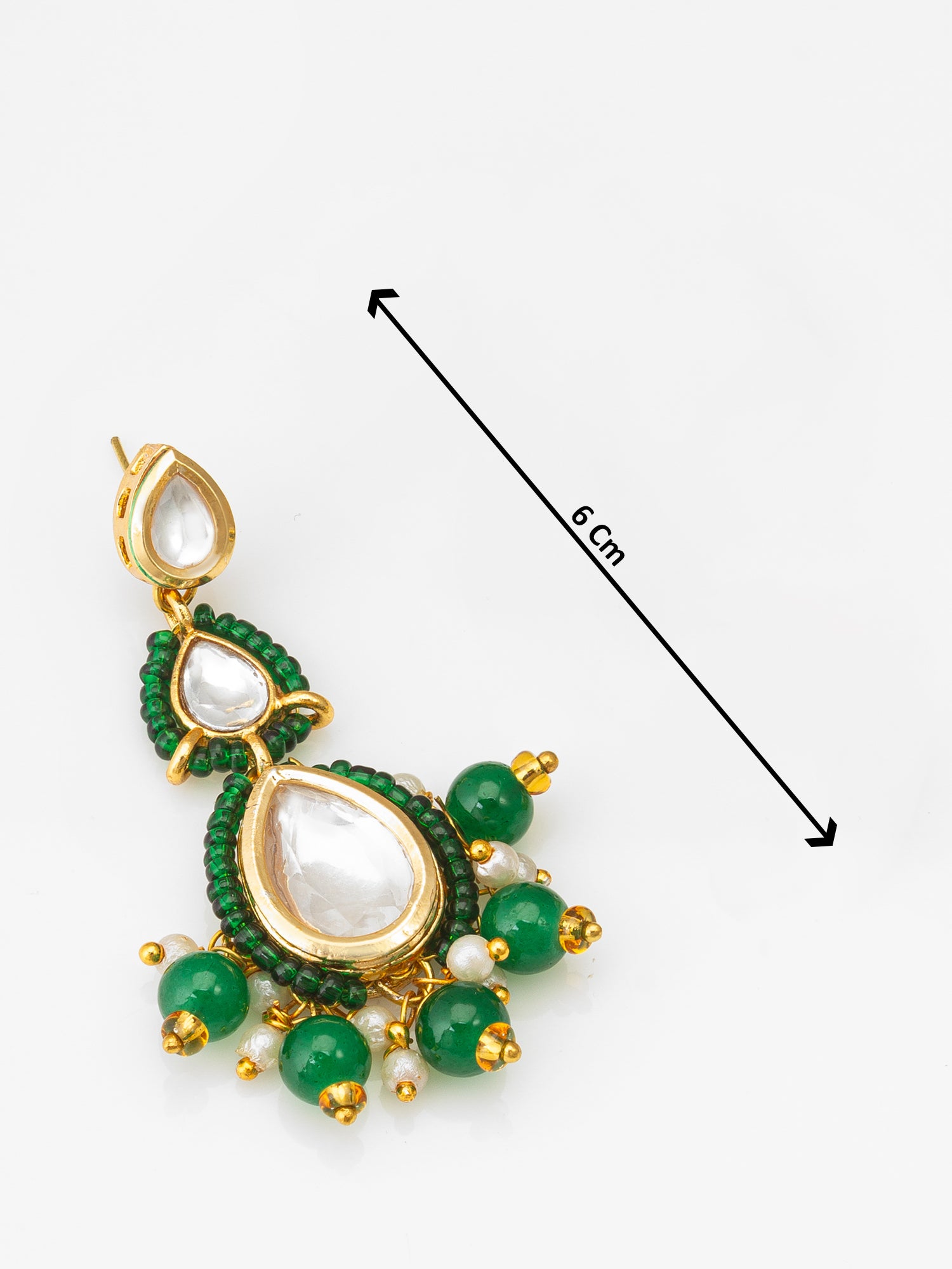 Aadita Fashion Green Beaded Kundan Maang Tikka with Matching Earrings