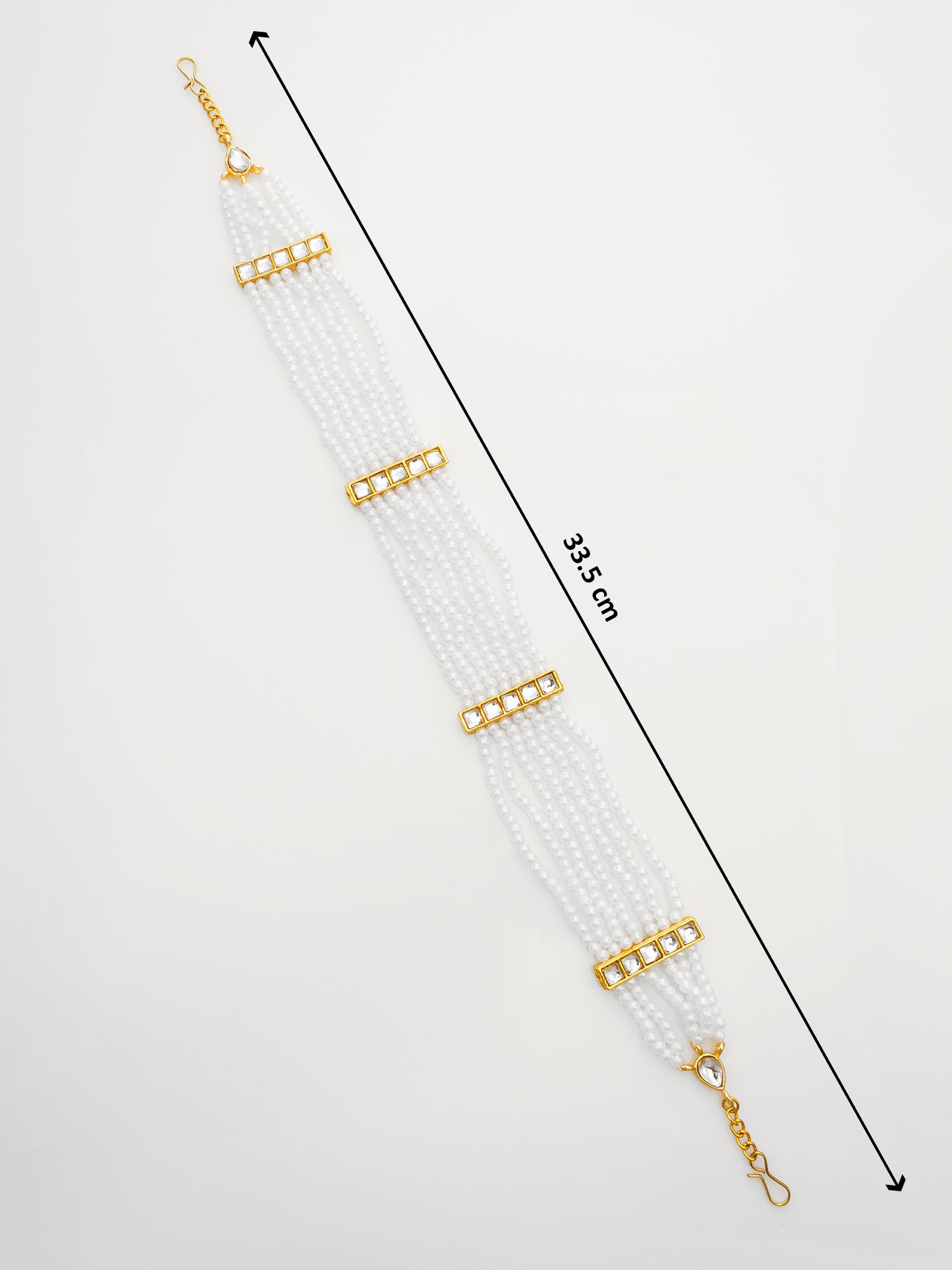 Aadita Gold-Plated White Kundan Pearl Multistrand Matha Patti