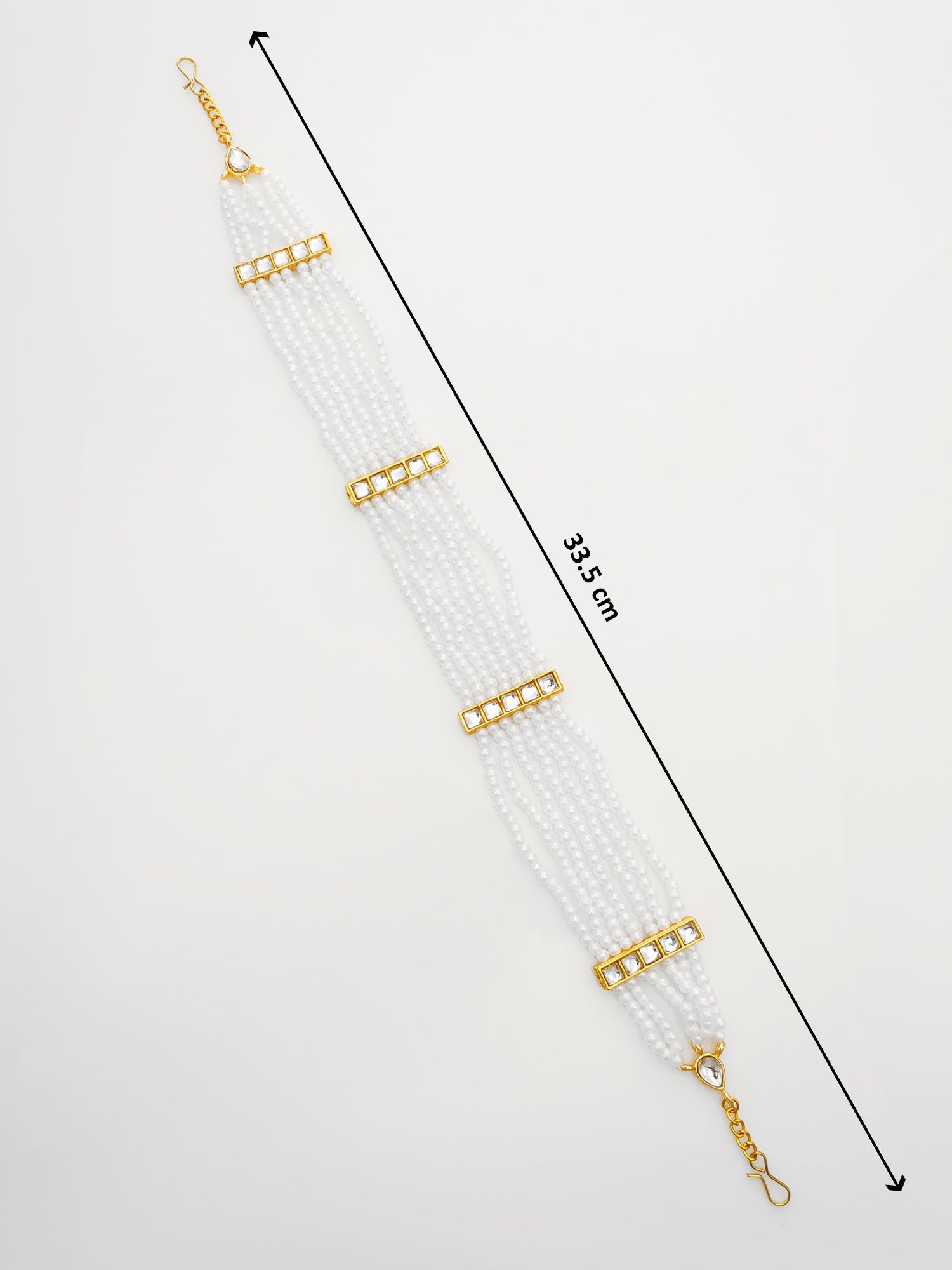 Aadita Gold-Plated White Kundan Pearl Multistrand Matha Patti WMGT6282